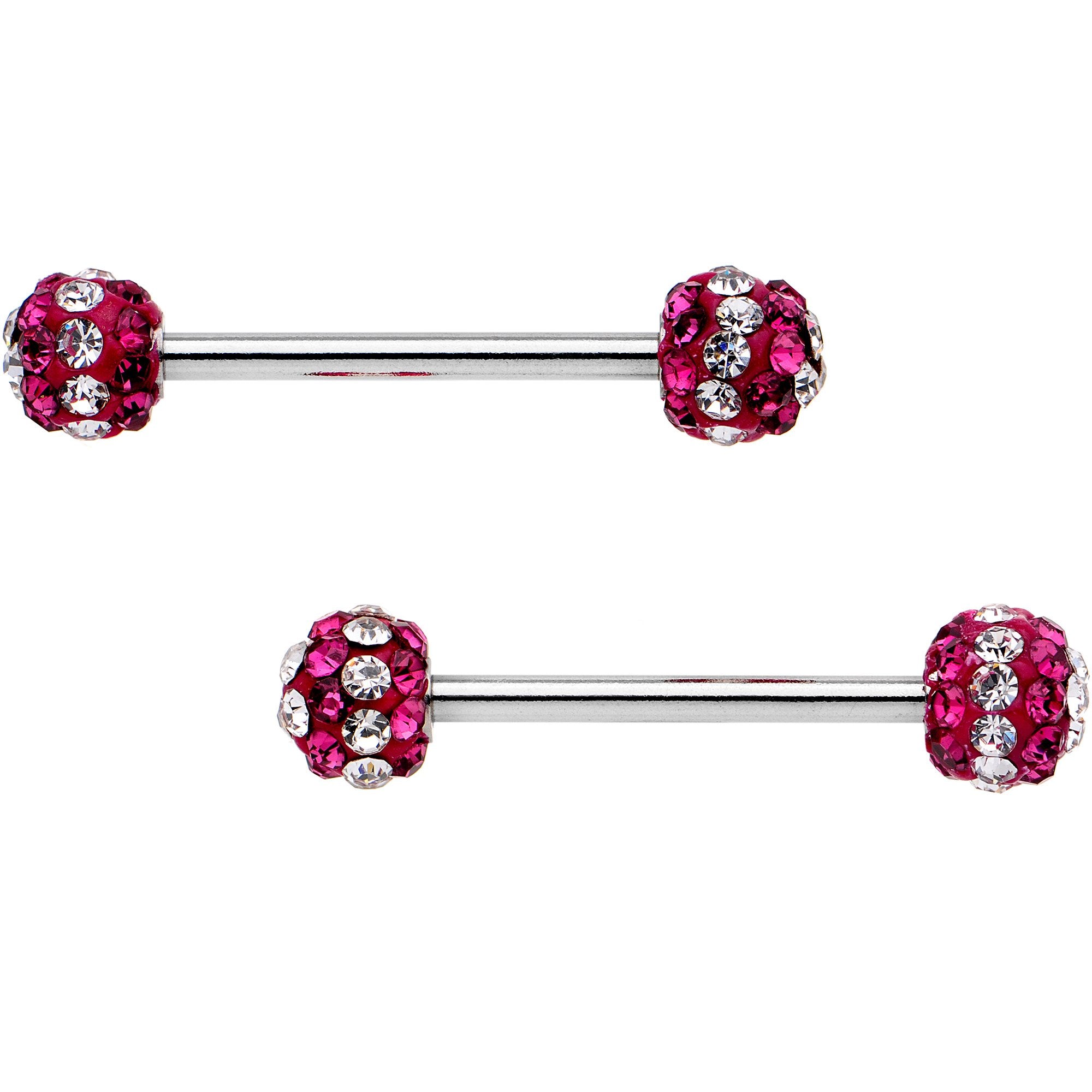 5/8 Clear Red CZ Gem Two Tone Stripe Barbell Nipple Ring Set