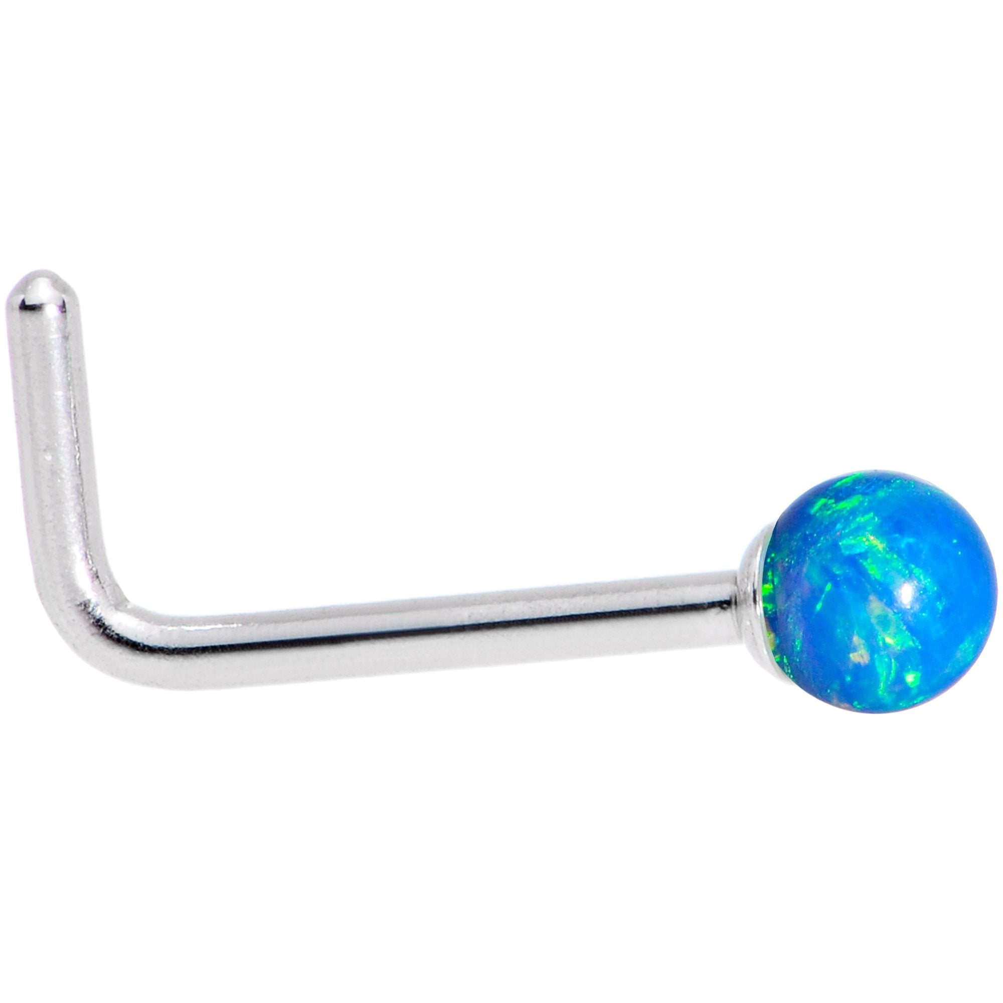 Blue 2.5mm Synthetic Opal Ball L-Shape Nose Ring