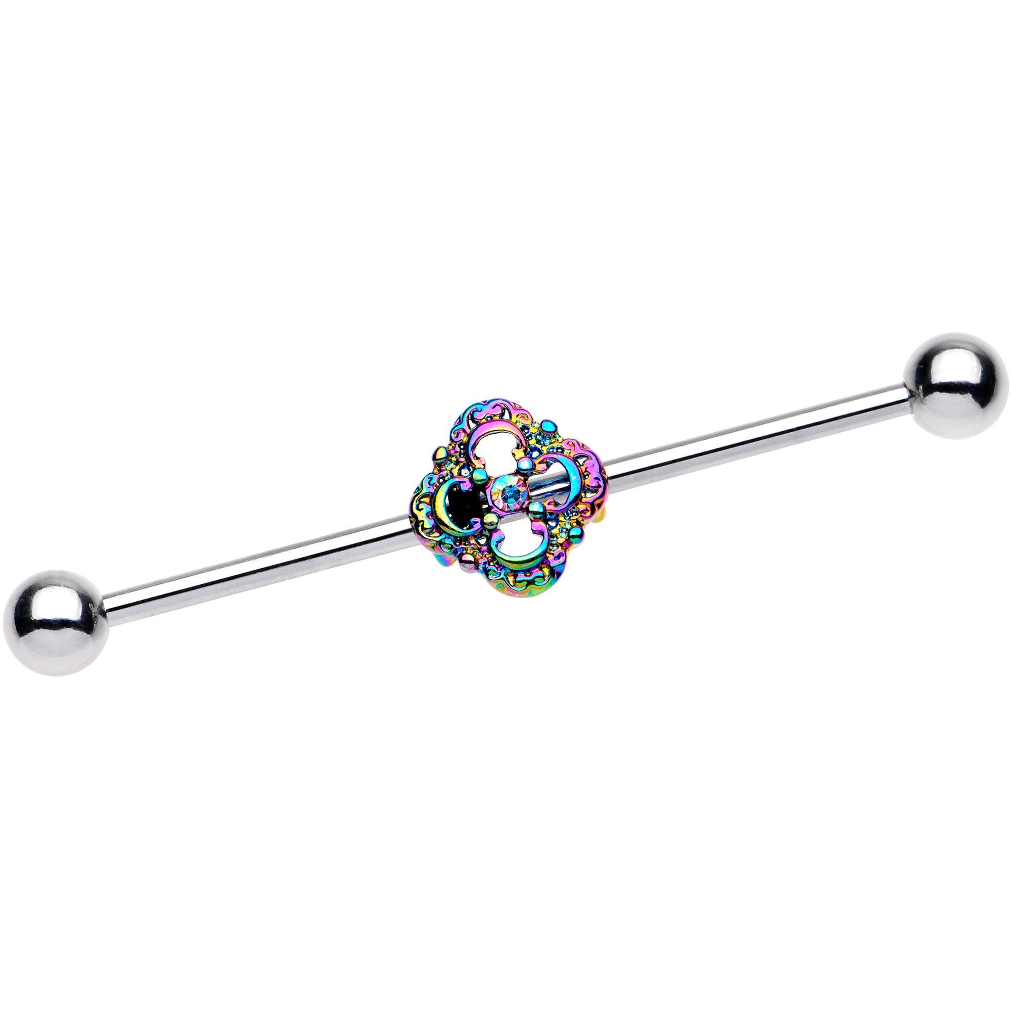 Clear Gem Iridescent Rainbow Industrial Barbell 38mm