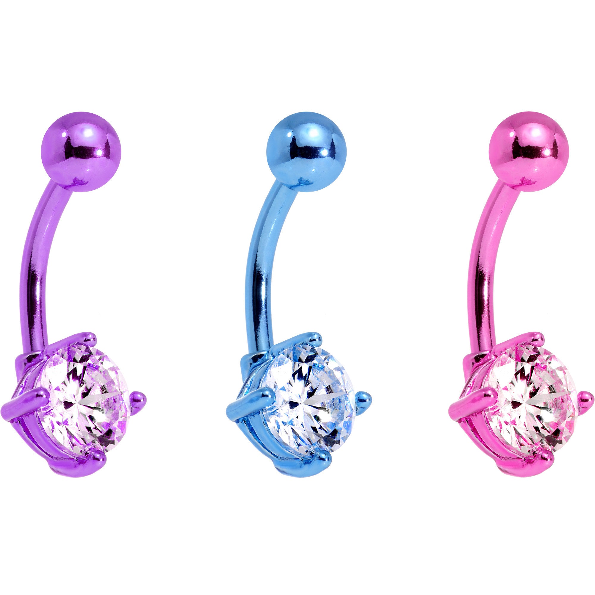 Clear Cubic Zirconia Gem Multicolor Belly Ring Set of 5