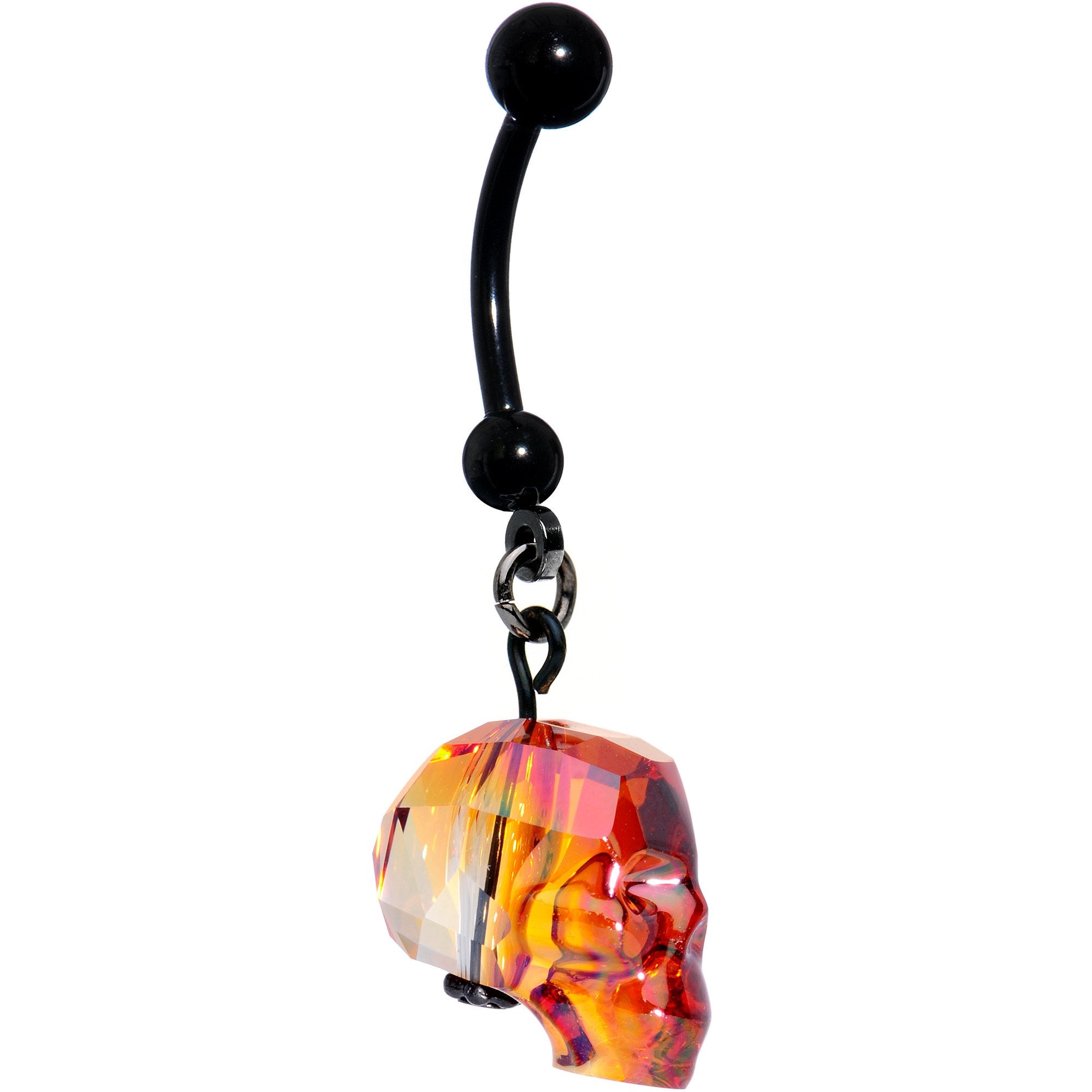 Handmade Red Skull Dangle Belly Ring Created with Crystals