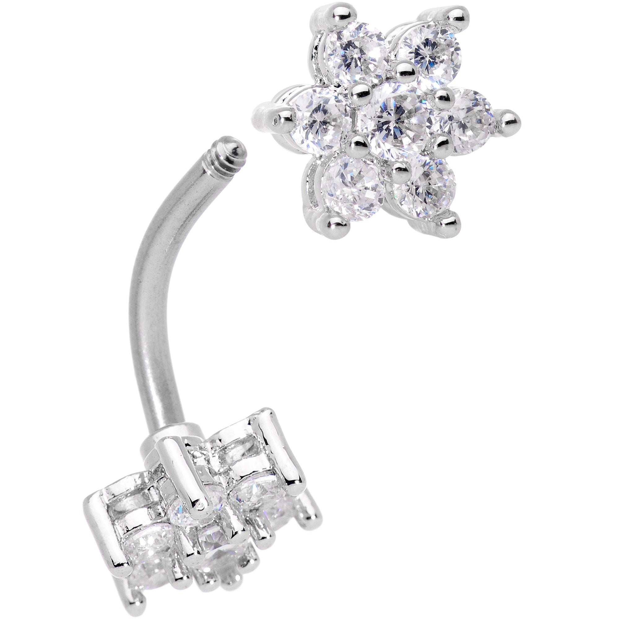 Clear Gem Double Star Reversible Double Mount Belly Ring