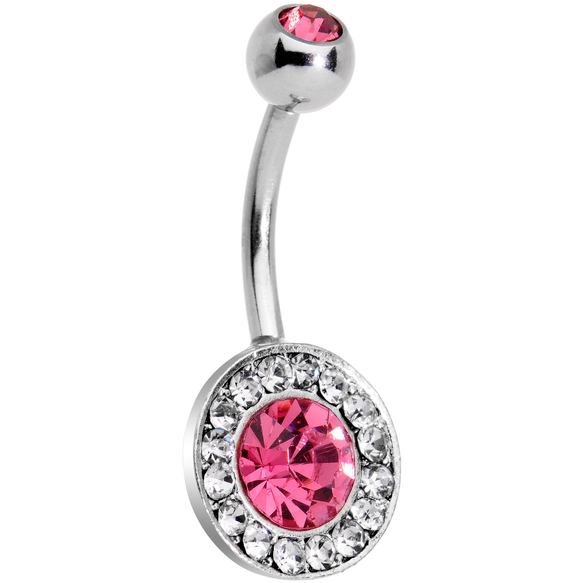 Pink Gem Mirror Cameo Belly Ring