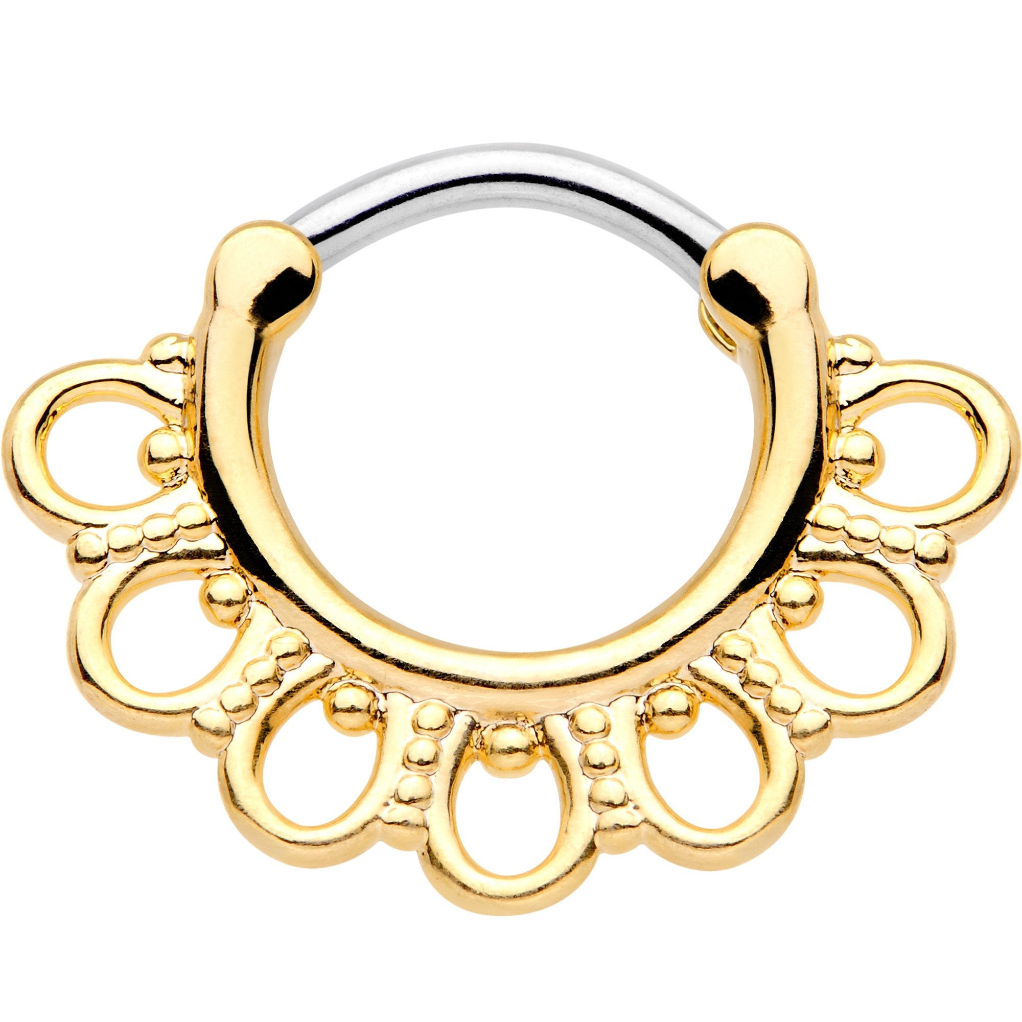 14 Gauge 5/16 Gold Tone Tribal Filigree Fan Septum Clicker