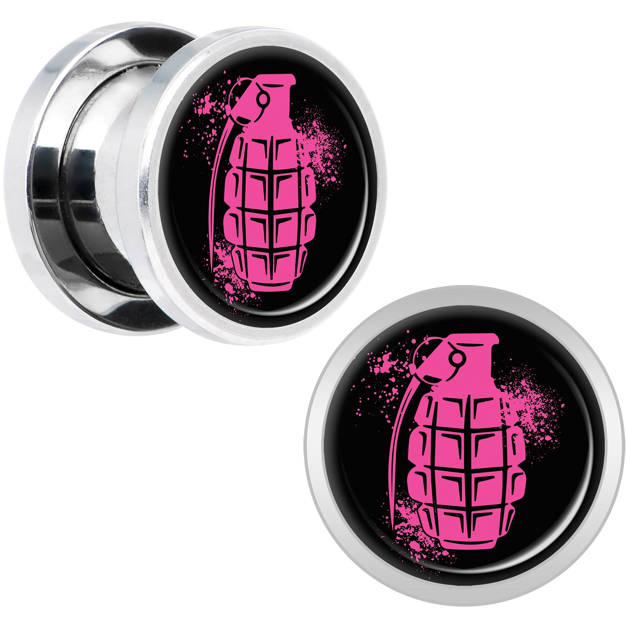 Pink Grenade Steel Screw Fit Plug Set 00 Gauge