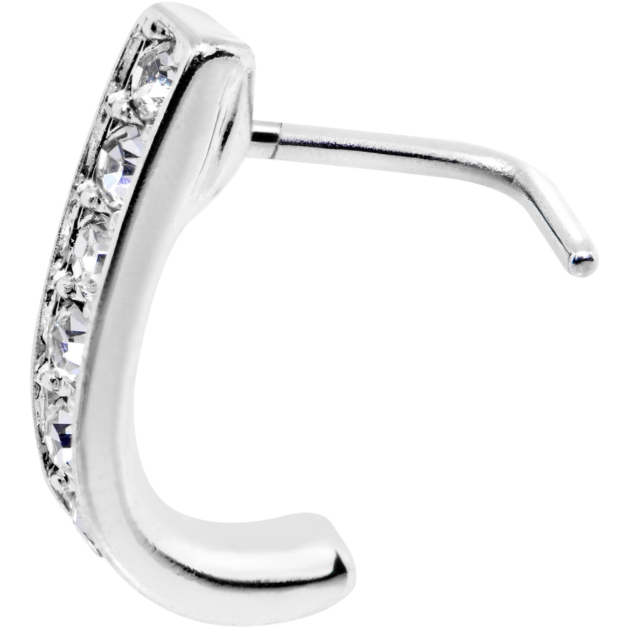 20 Gauge Clear CZ Sleek Faux Hoop L Shaped Nose Ring