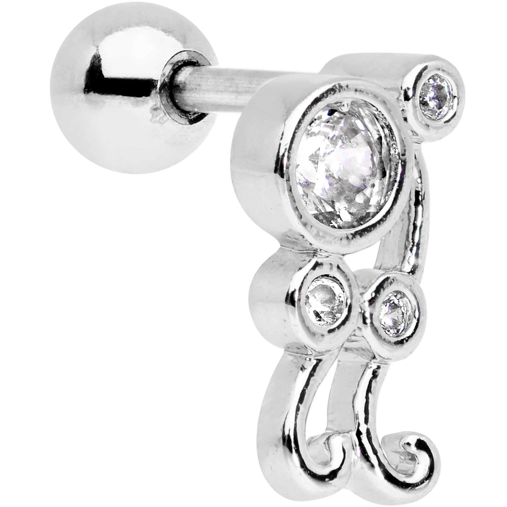 Clear CZ Gem Sassy Swirl Cartilage Tragus Earring