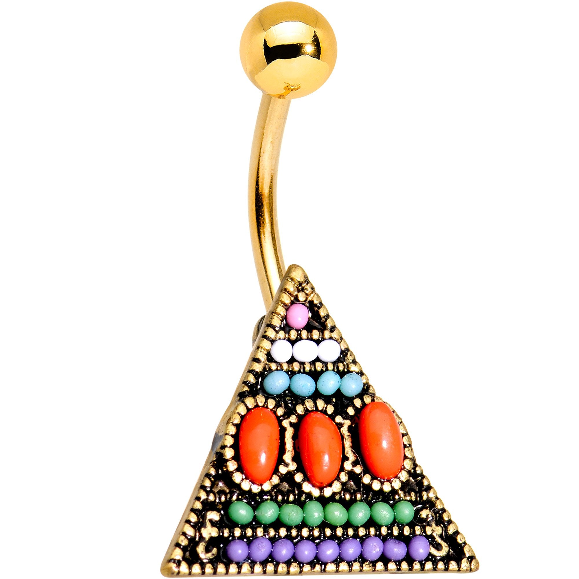 Gold Tone Anodized Southwestern Pyramid Belly Ring