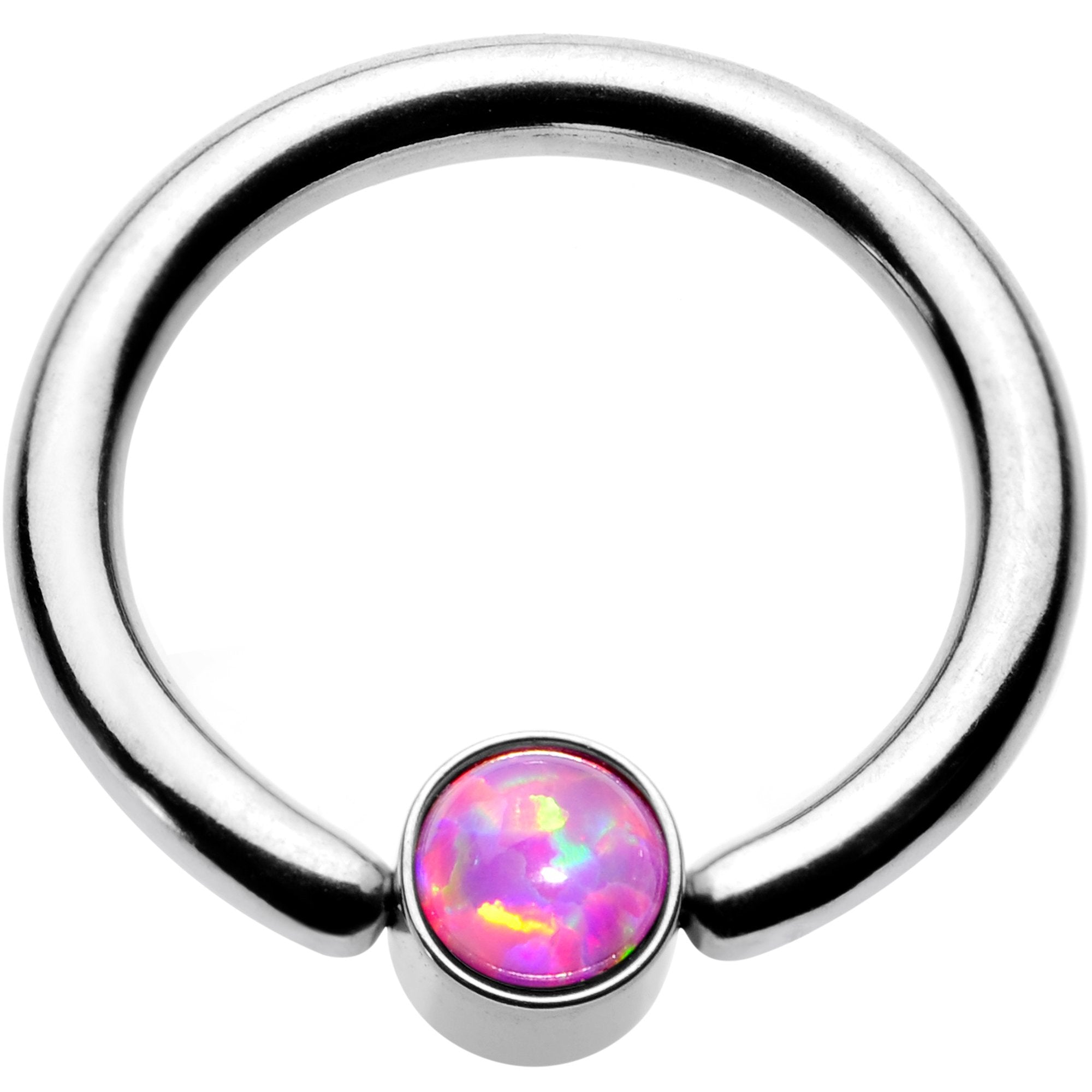 16 Gauge 5/16 Pink Faux Opal 3mm Disc BCR Captive Ring