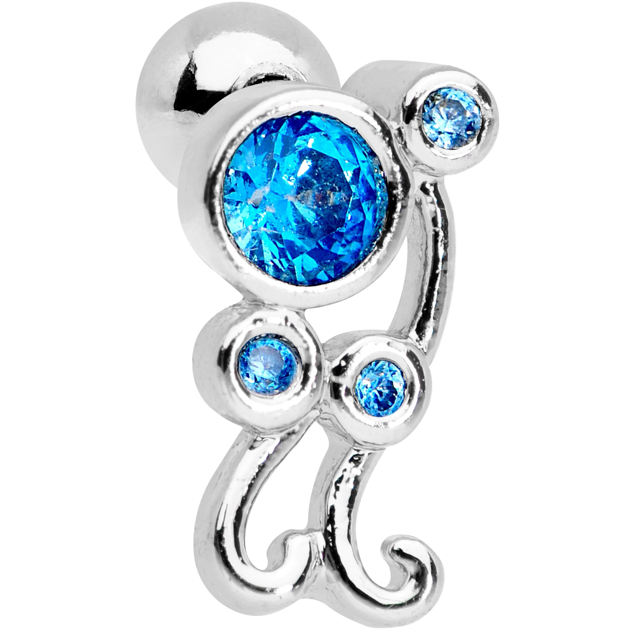 Aqua CZ Gem Sassy Swirl Cartilage Tragus Earring