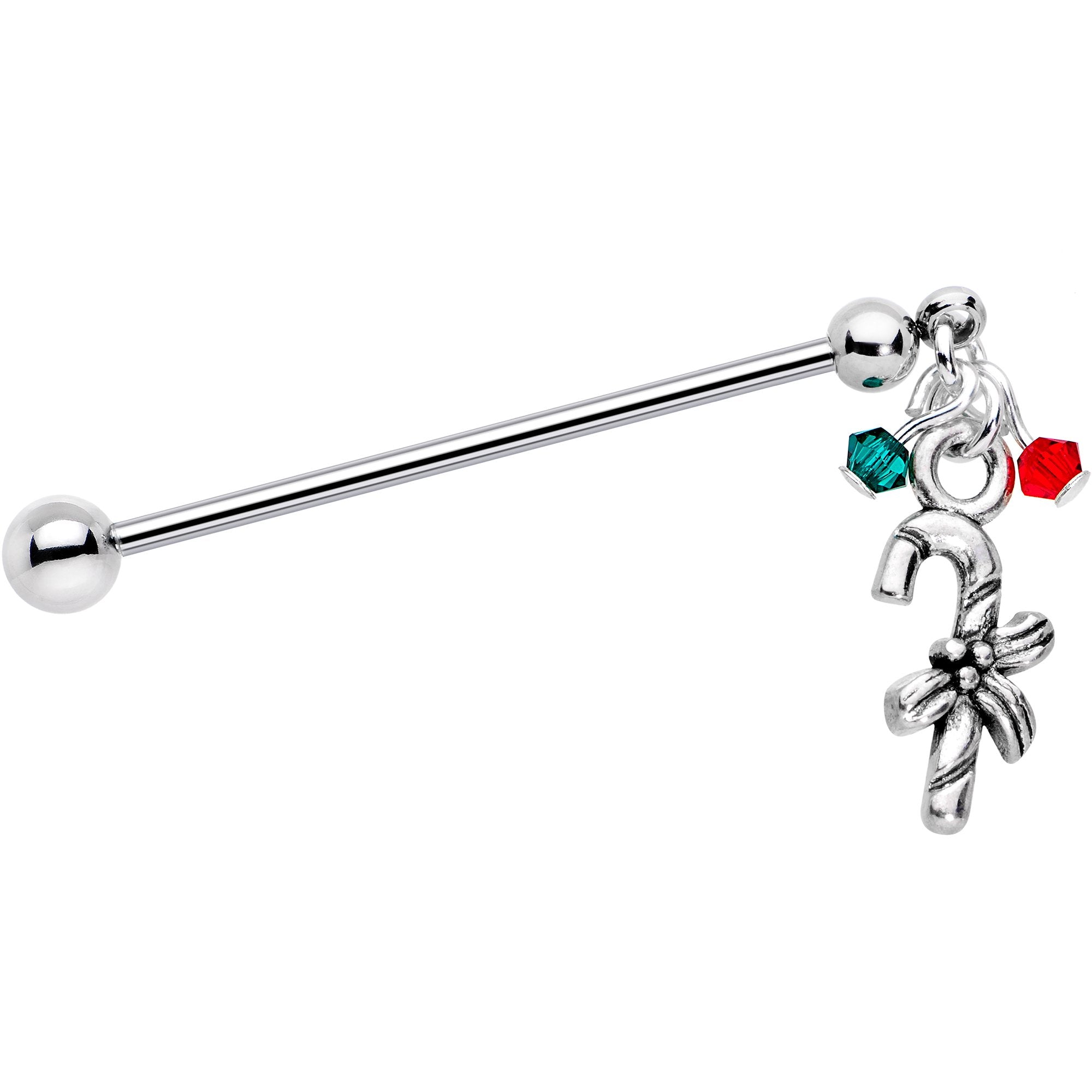 Holiday Candy Cane Industrial Barbell Created with Crystals