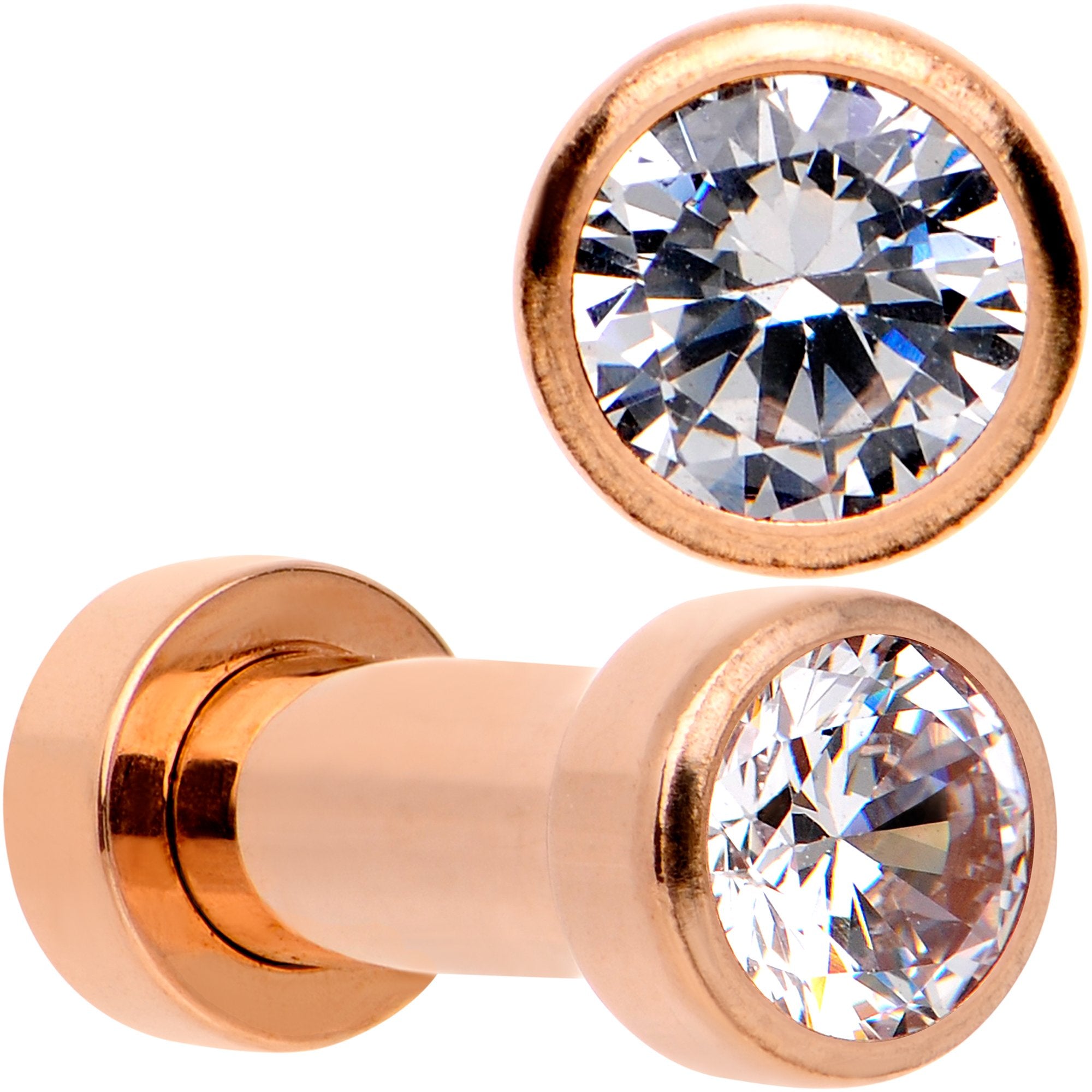 Clear CZ Gem Rose Gold PVD Glitzy Screw Fit Tunnel Plug Set