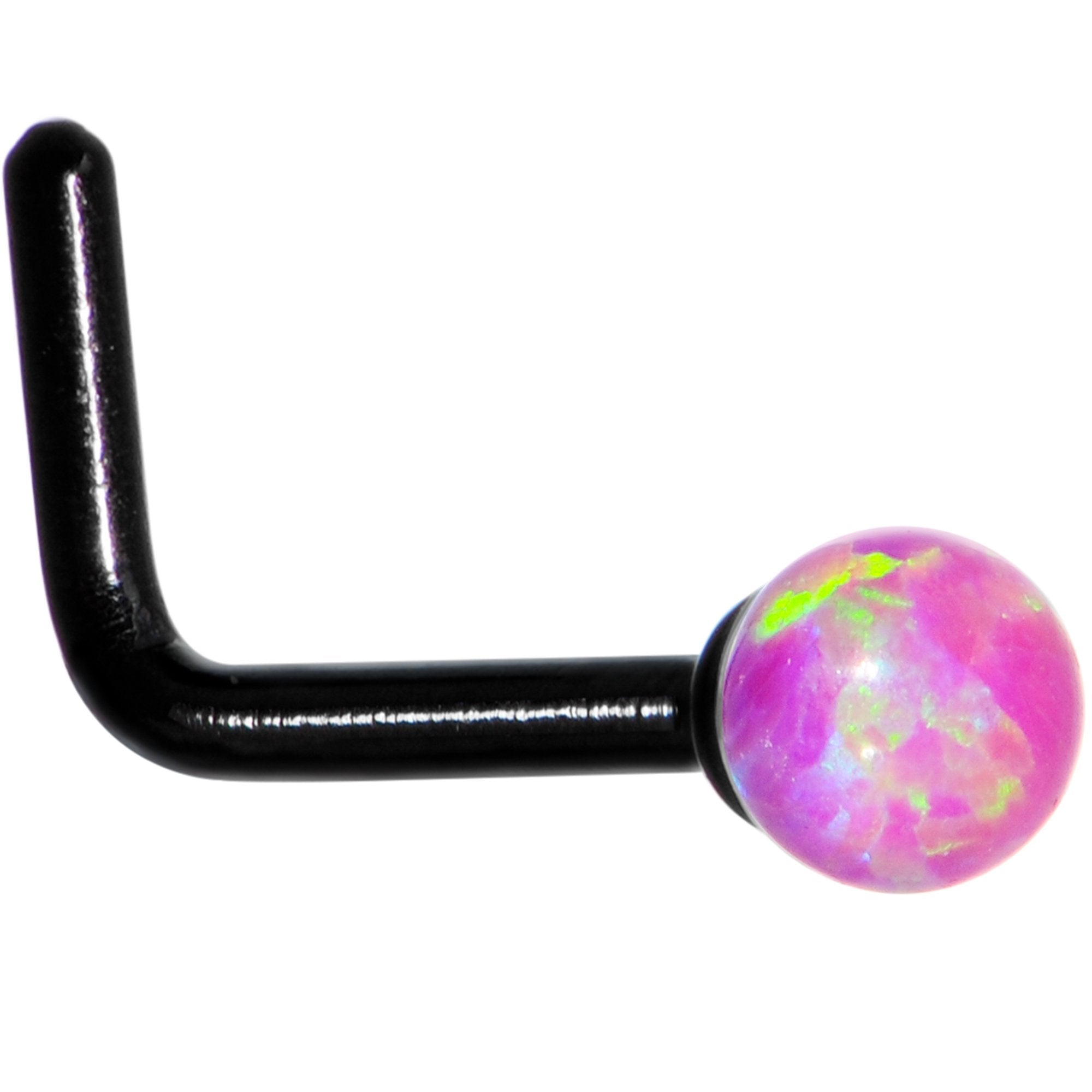 Pink 2.5mm Synthetic Opal Ball Black Anodized L-Shape Nose Ring