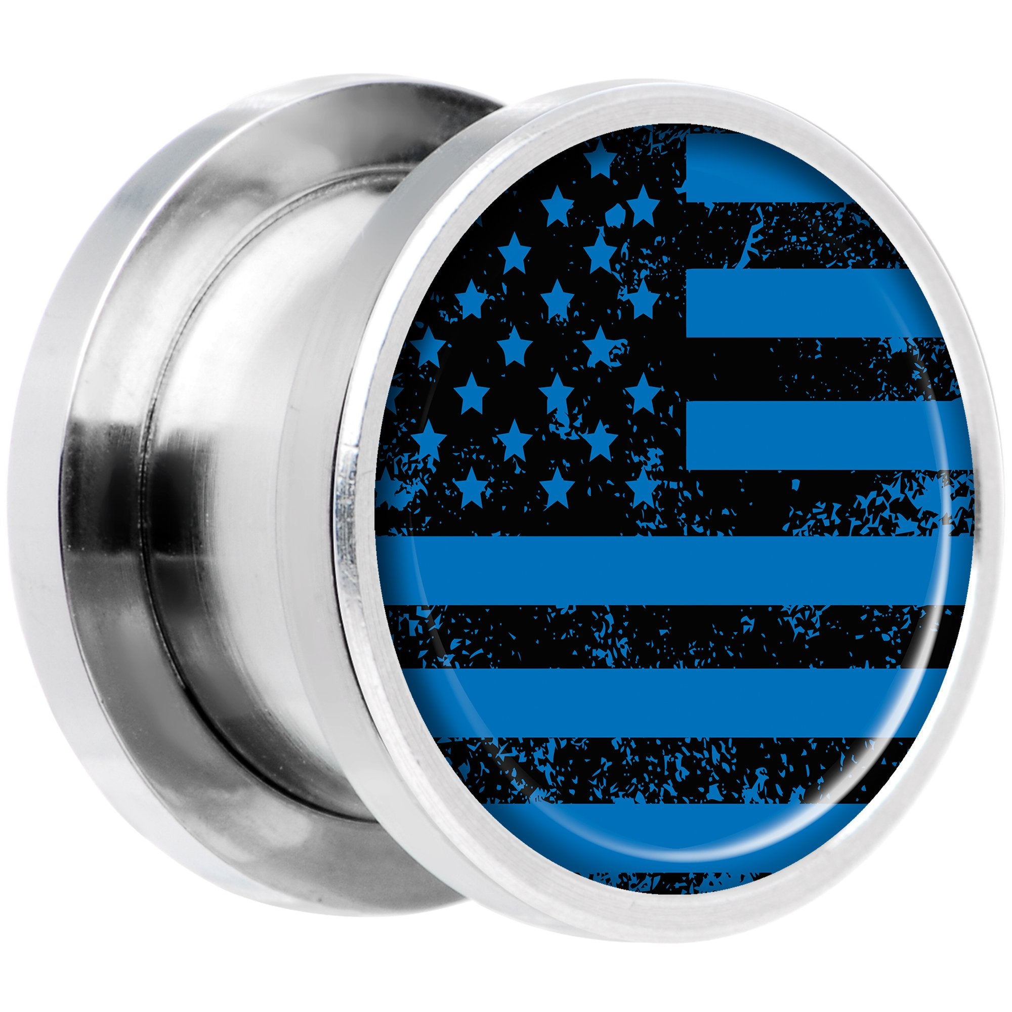 Blue American Flag Steel Screw Fit Plug Set 1/2