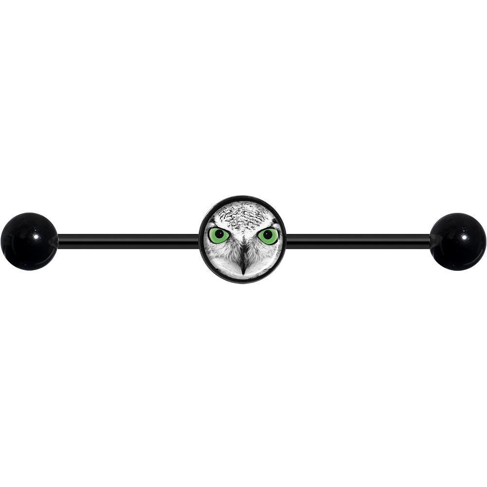 14 Gauge Black White Owl Black Industrial Barbell 37mm