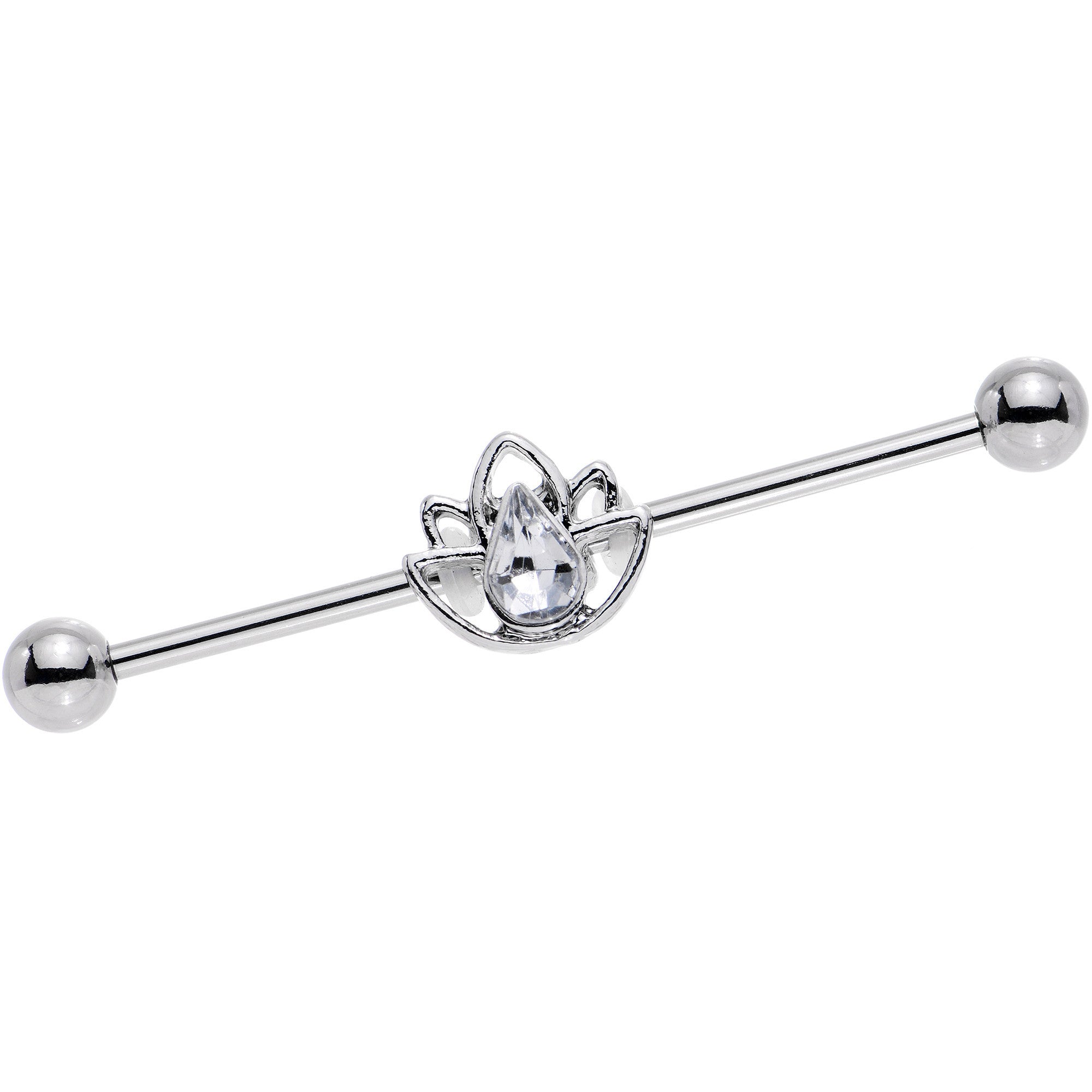 14 Gauge Clear Gem Lonely Lotus Flower Industrial Barbell 38mm