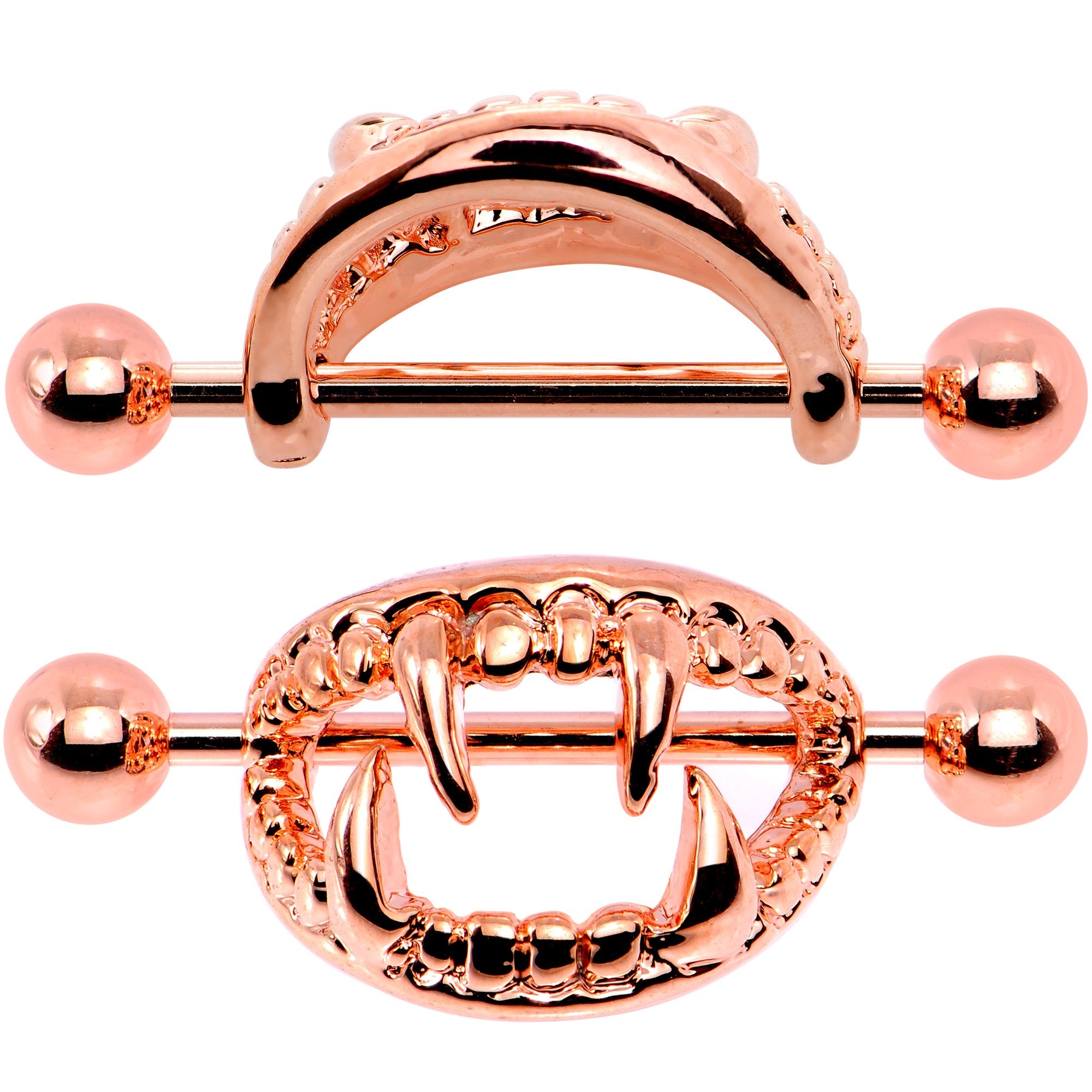 14 Gauge 5/8 Rose Gold Tone Fearsome Fangs Nipple Shield Set