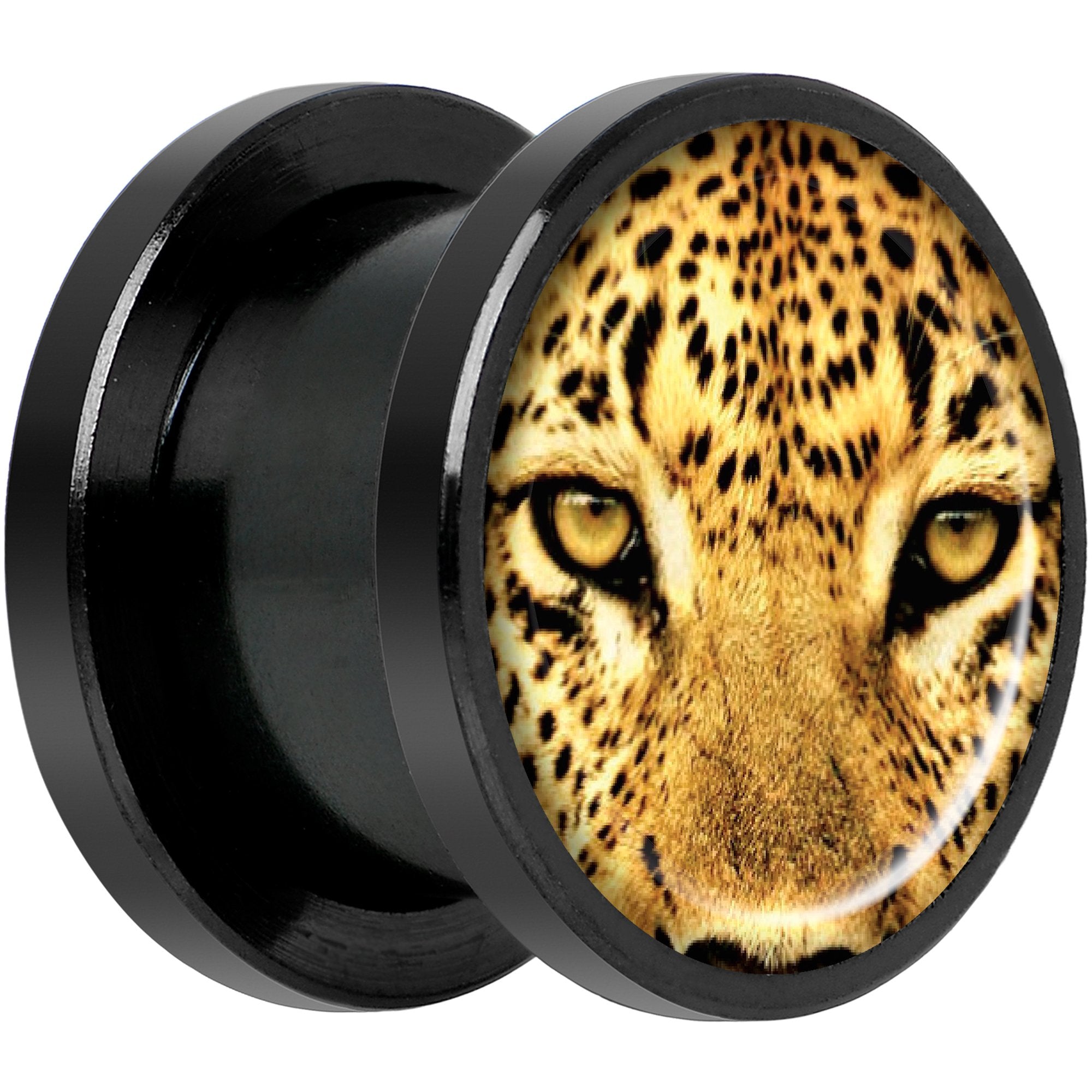 Full Color Leopard Eyes Black Anodized Screw Fit Plug Set 1/2