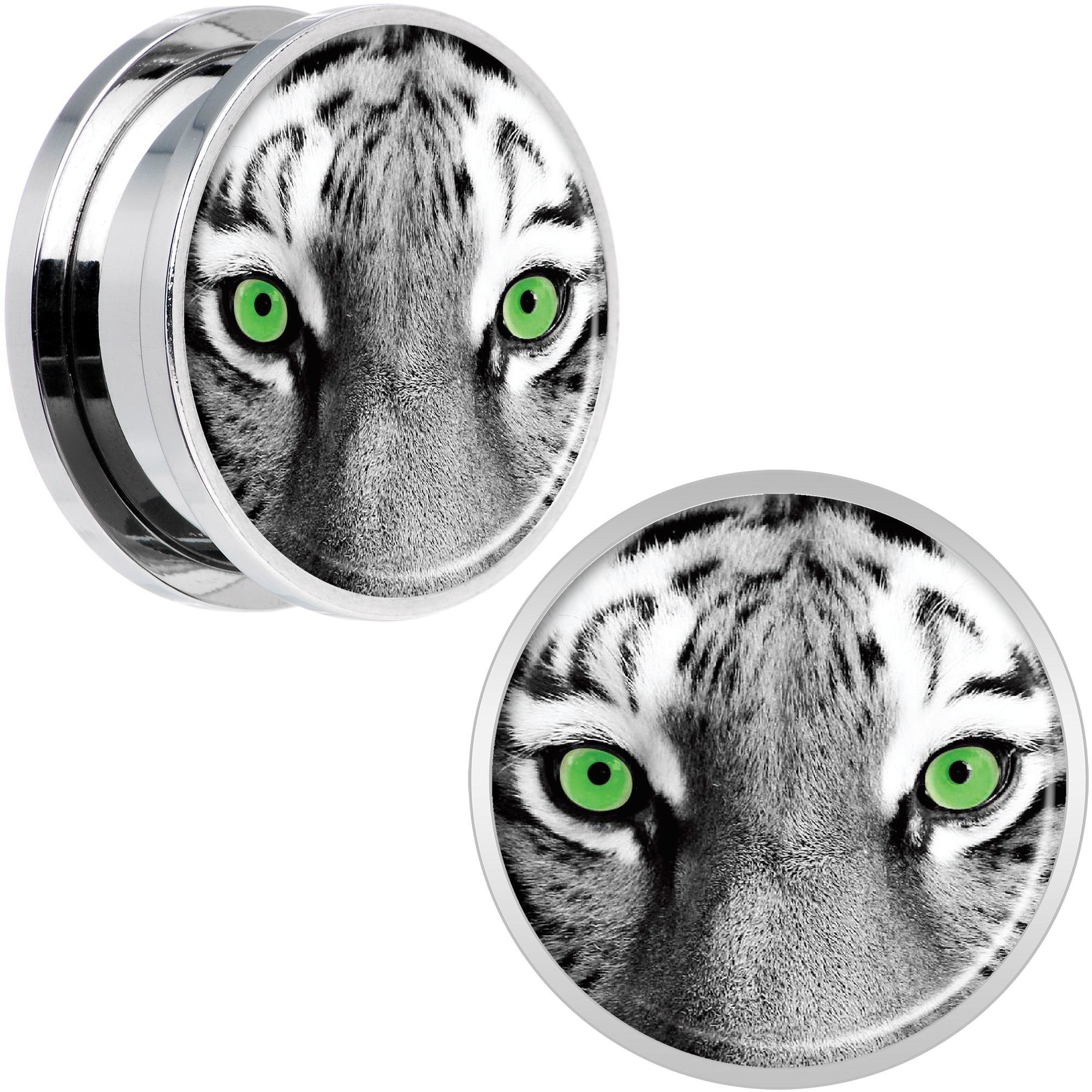 Black White Tiger Eyes Steel Screw Fit Plug Set 20mm