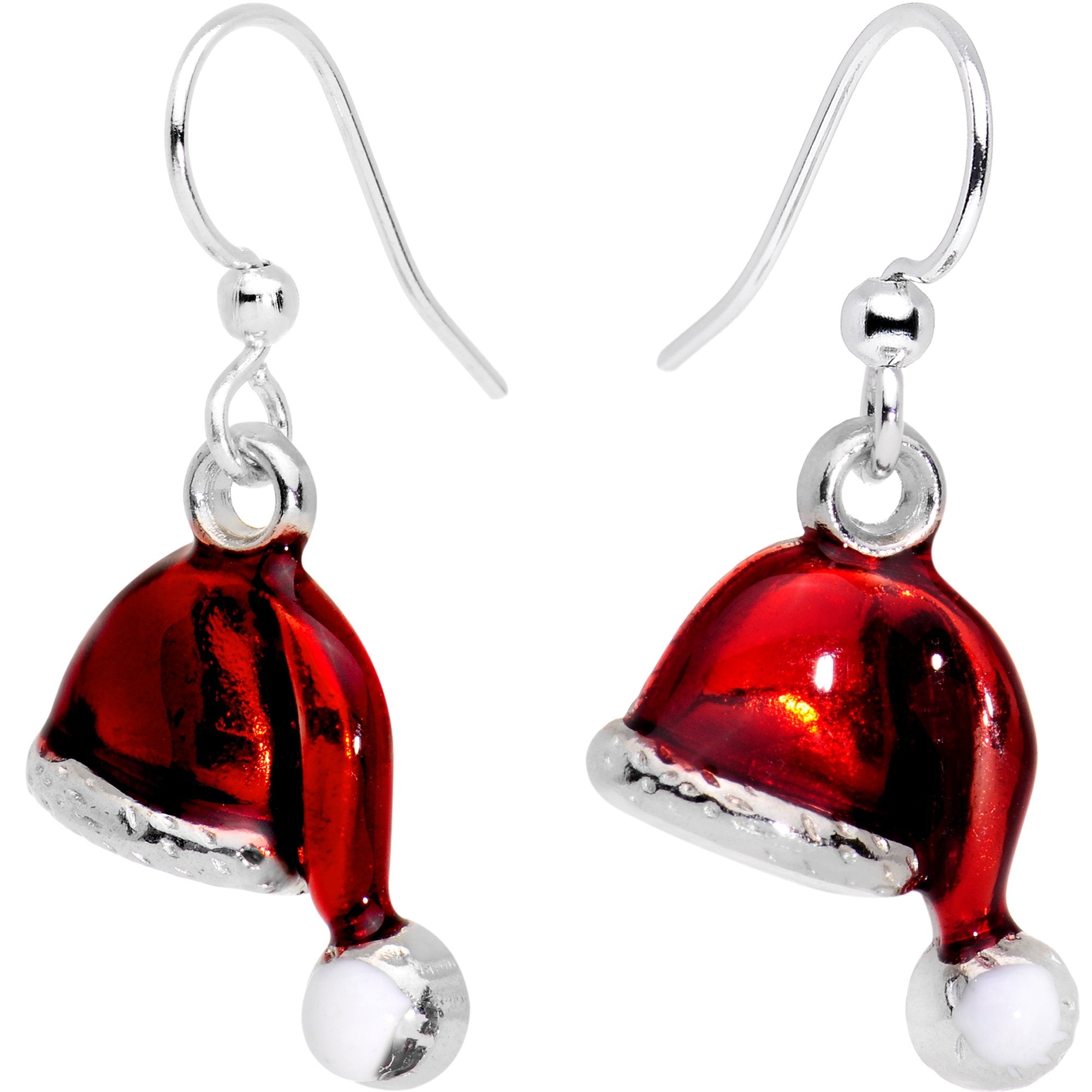 Silver Plated Red Santa Cap Christmas Fishhook Earrings