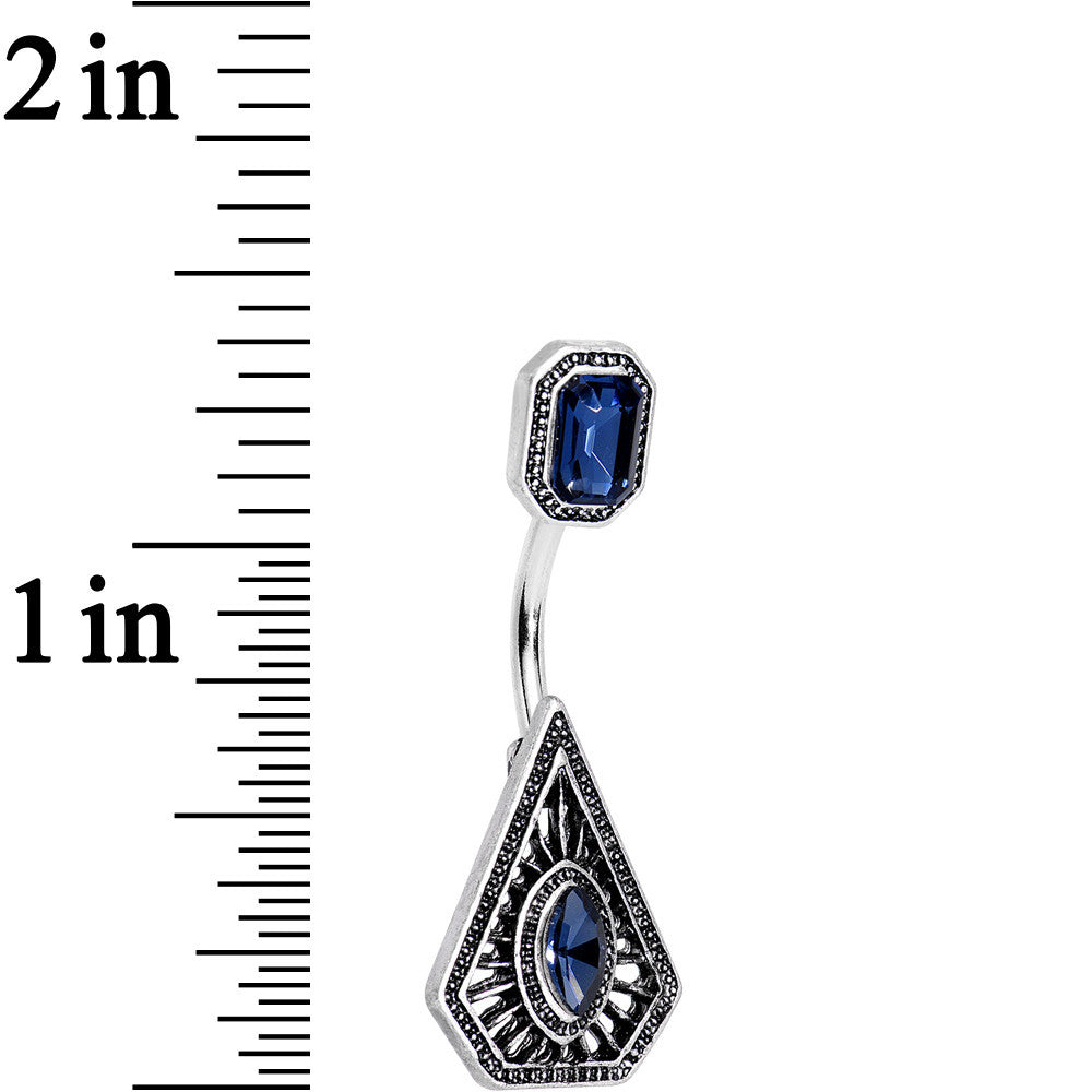 Navy Blue Gem Geometric Edge Double Mount Belly Ring