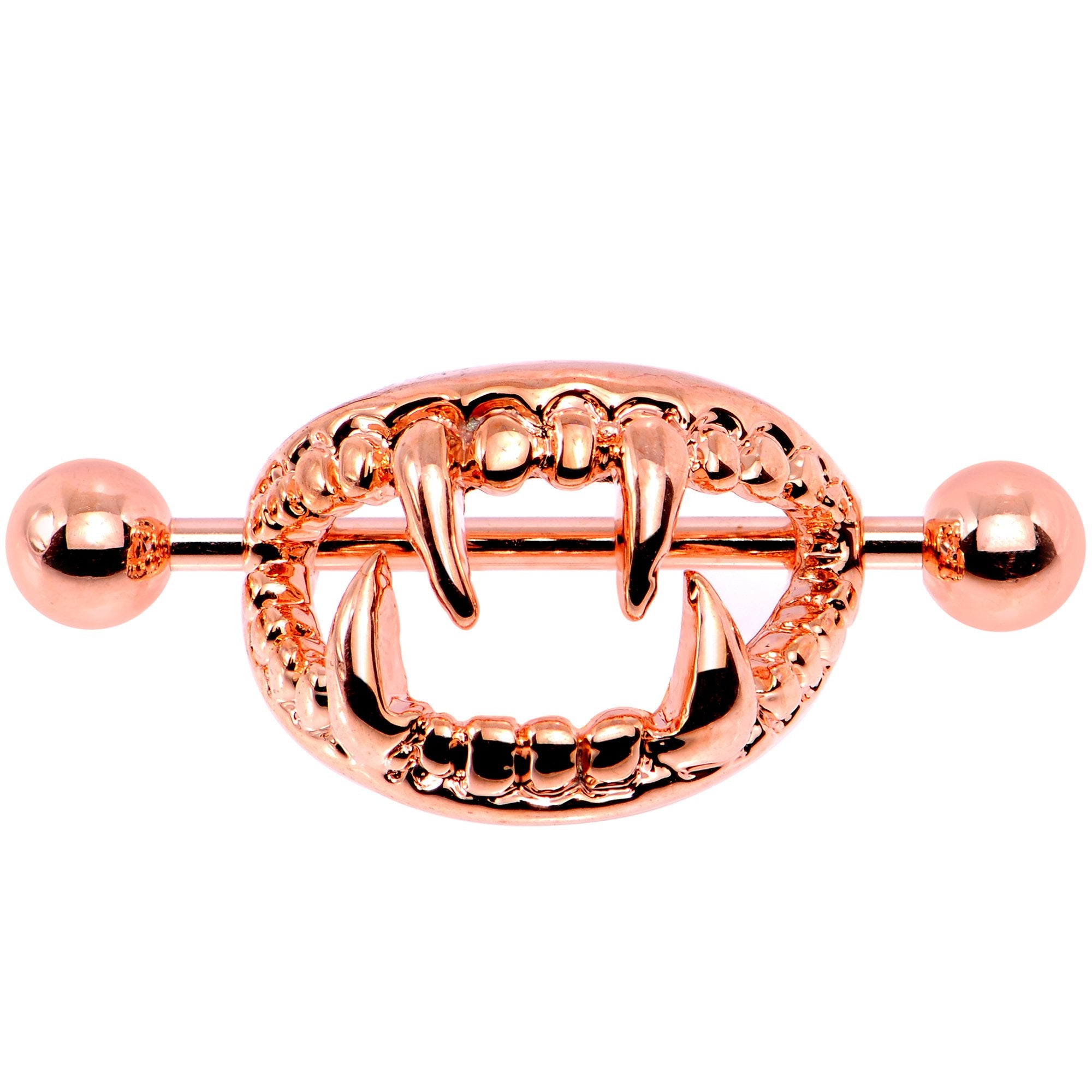 14 Gauge 5/8 Rose Gold Tone Fearsome Fangs Nipple Shield Set