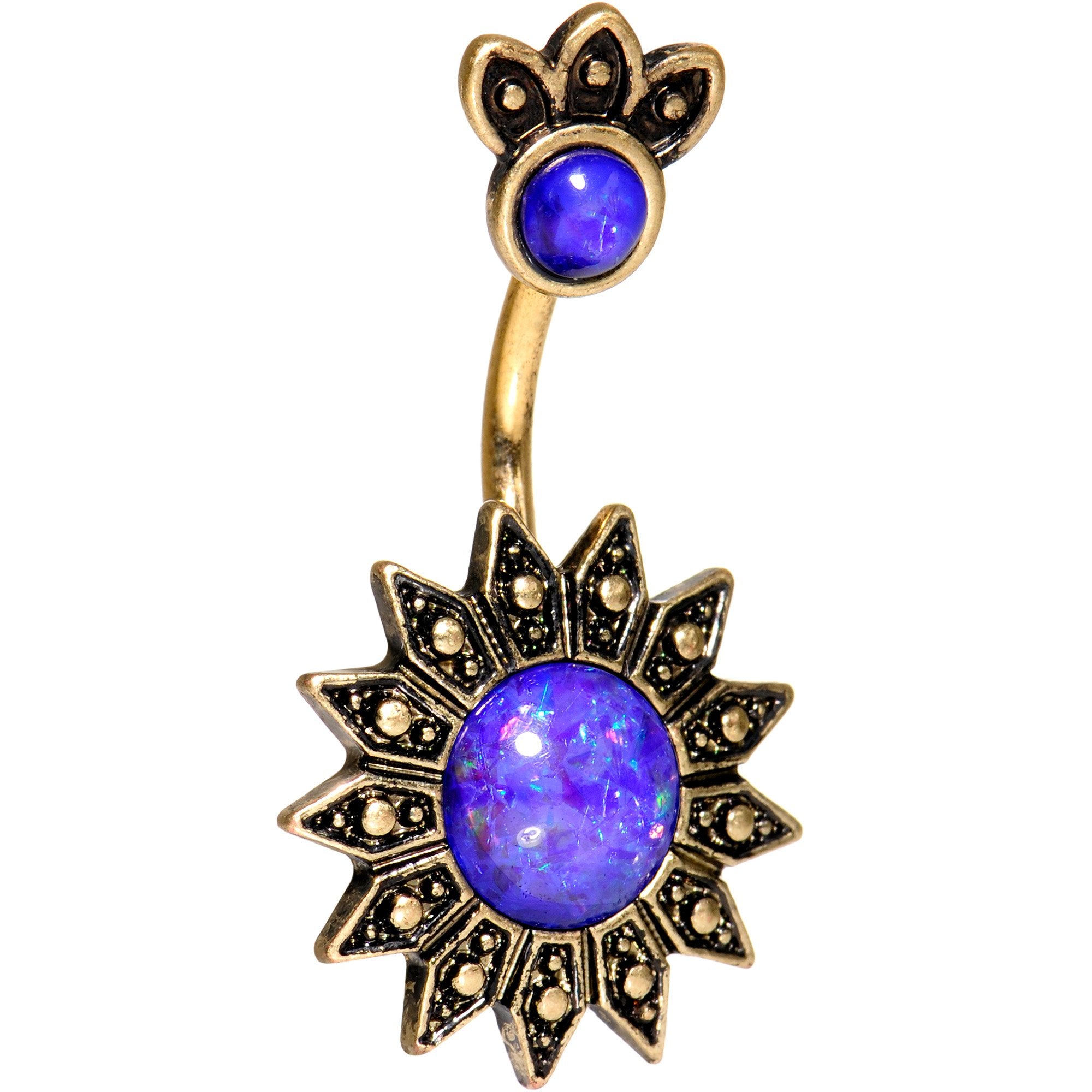 Purple Gem Sun of the Monarch Gold Tone Double Mount Belly Ring