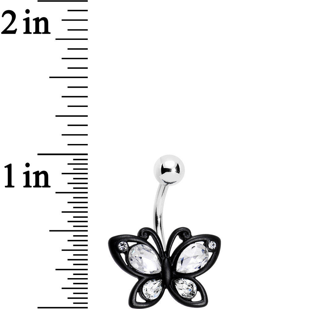 Clear Gem Black Baby Butterfly Belly Ring