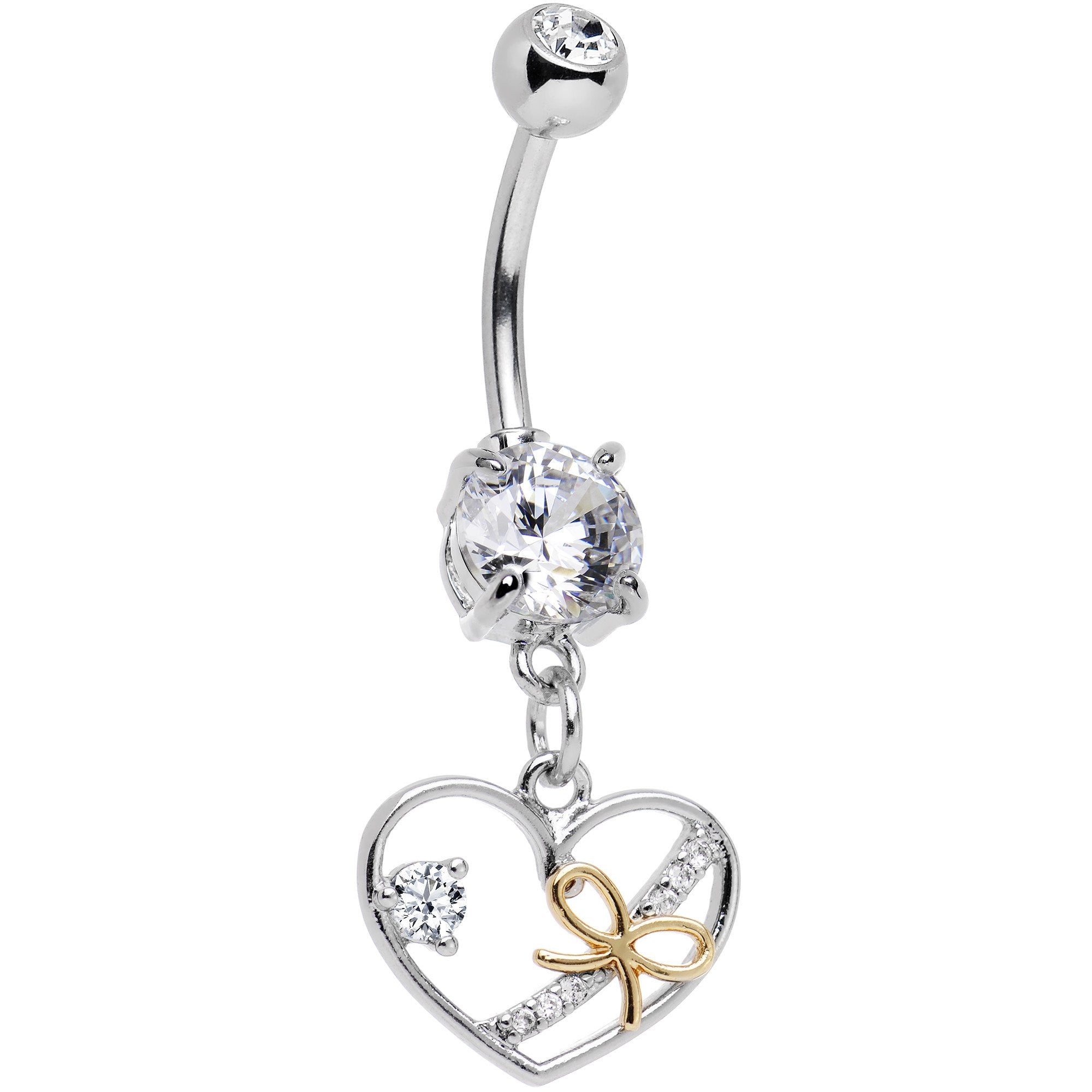 Clear CZ Gem Tie Up My Heart Dangle Belly Ring