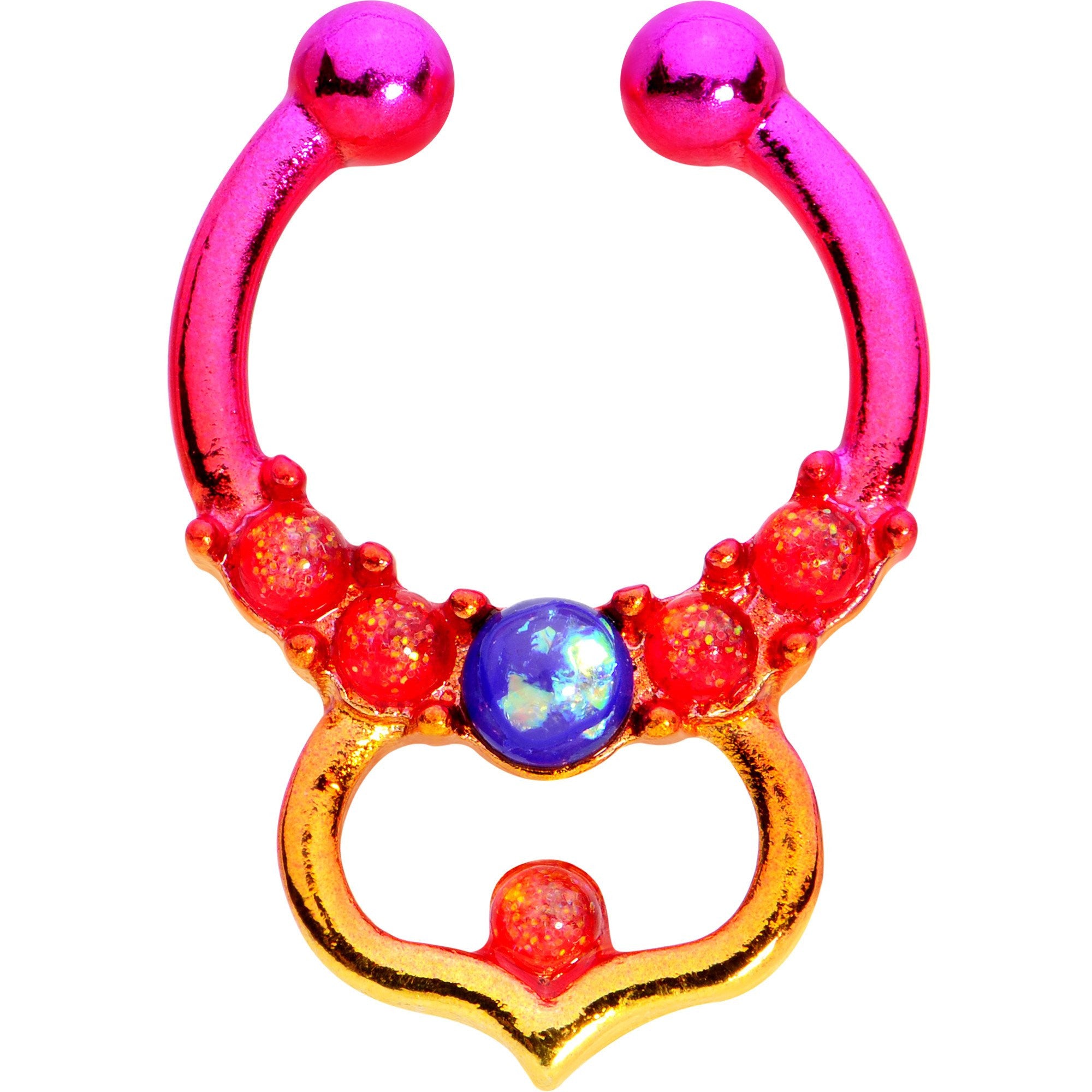 Purple Faux Opal Pink Orange Fade Bombay Clip On Fake Septum