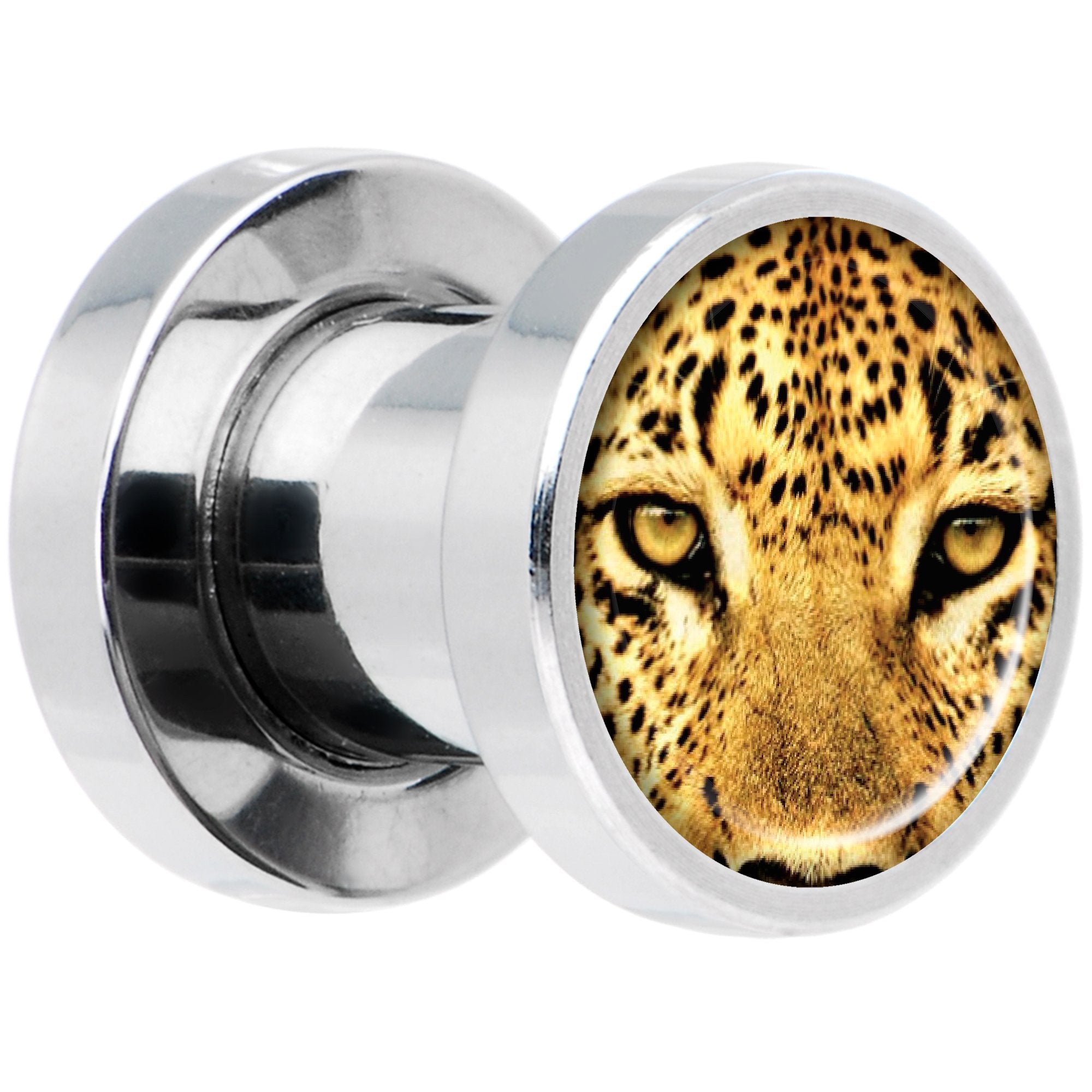 Full Color Leopard Eyes Steel Screw Fit Plug Set 2 Gauge