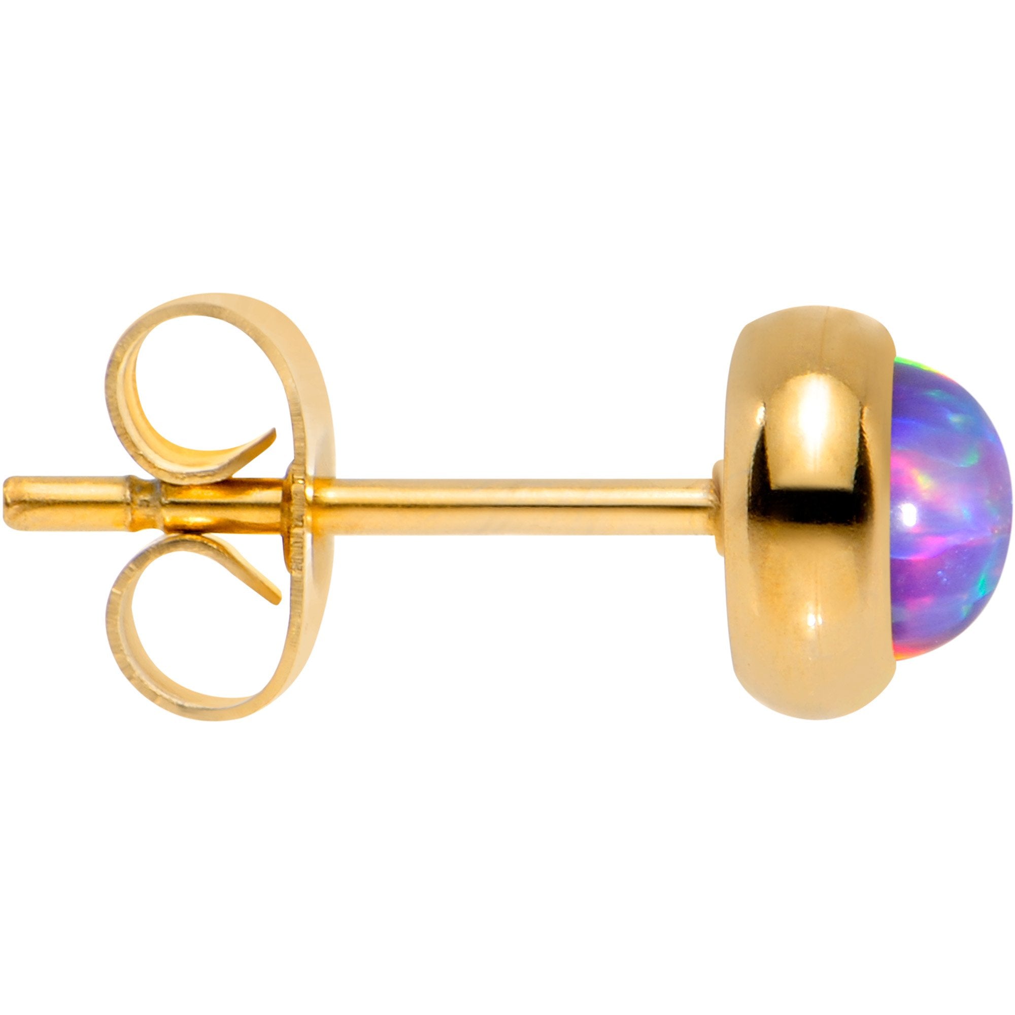 Purple Synthetic Opal Gold IP 316L Surgical Steel Stud Earrings