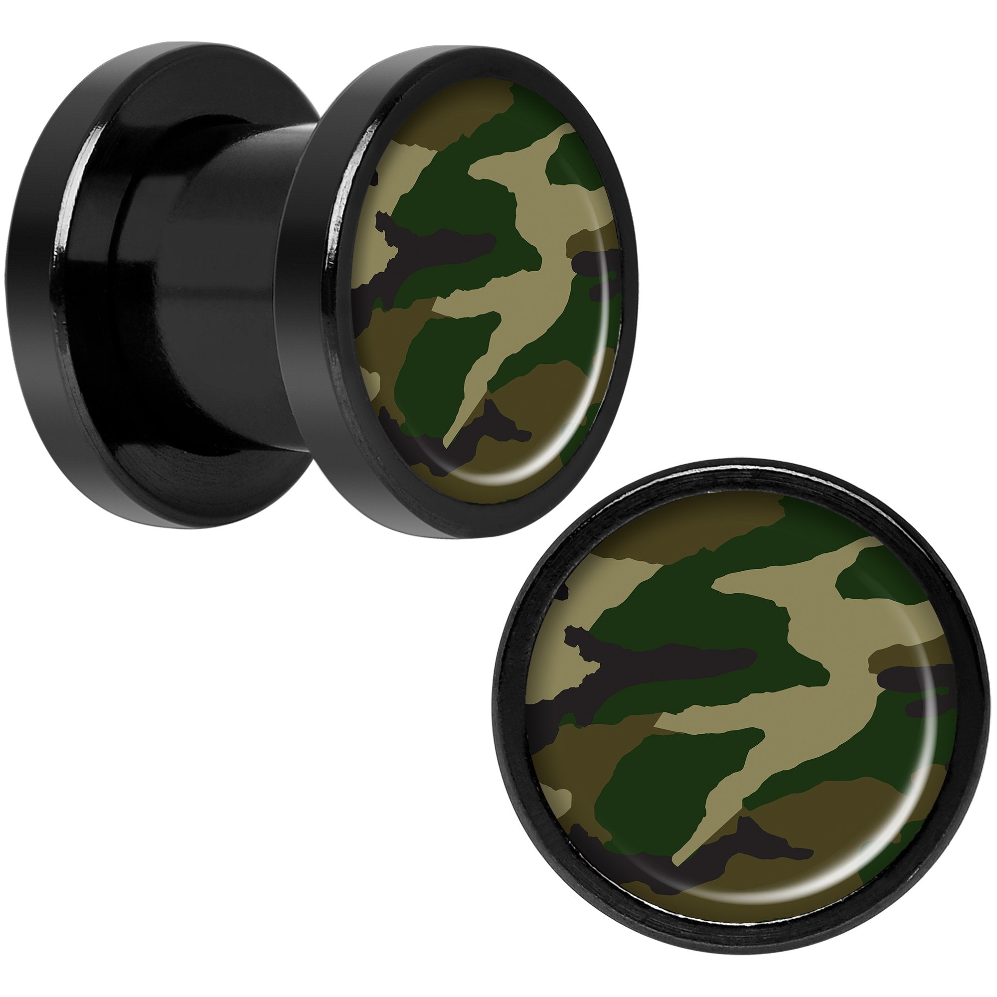 Woodland Camo Print Black Anodized Screw Fit Plug Set 0 Gauge