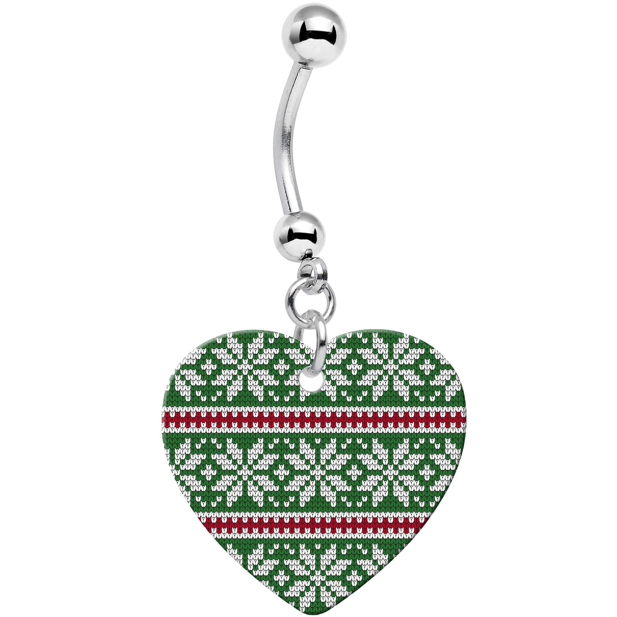 Green Red Christmas Sweater Heart Dangle Belly Ring