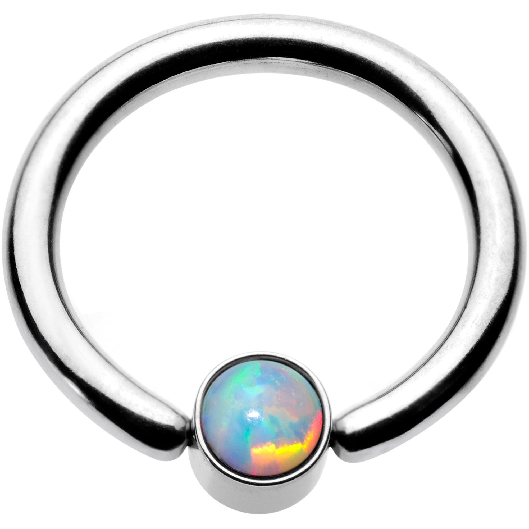 16 Gauge 5/16 White Faux Opal 3mm Disc BCR Captive Ring