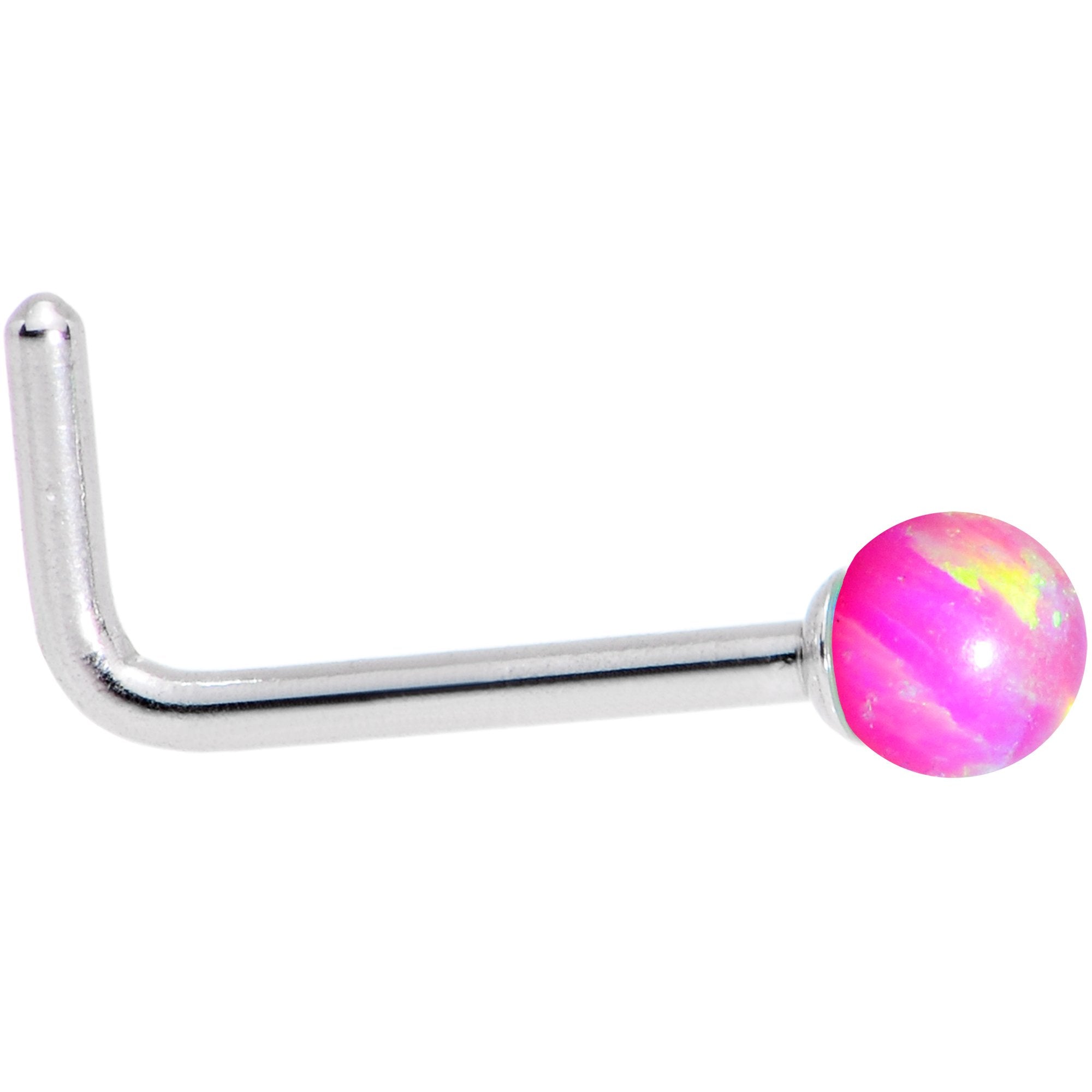 Pink 2.5mm Synthetic Opal Ball L-Shape Nose Ring