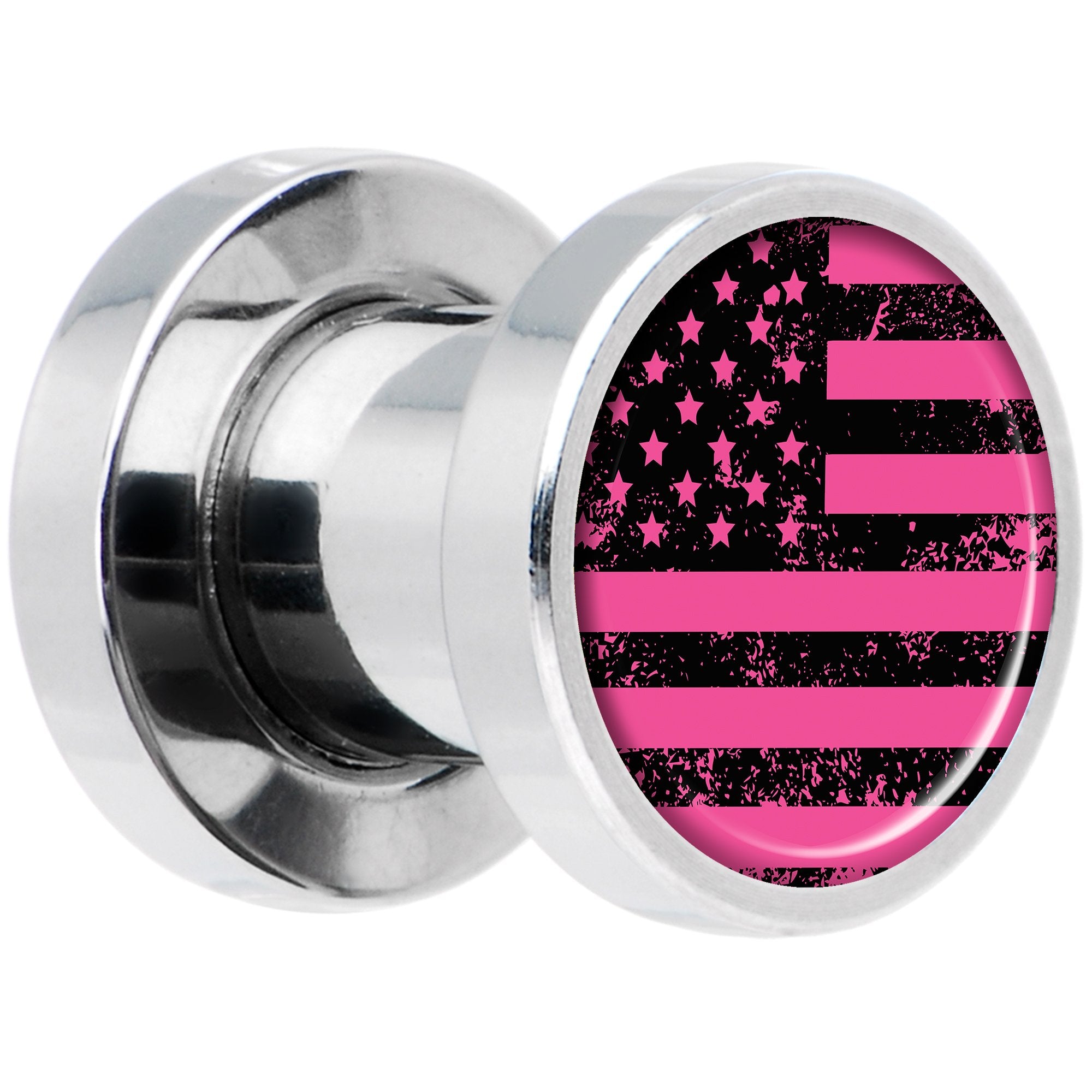 Pink American Flag Steel Screw Fit Plug Set 2 Gauge