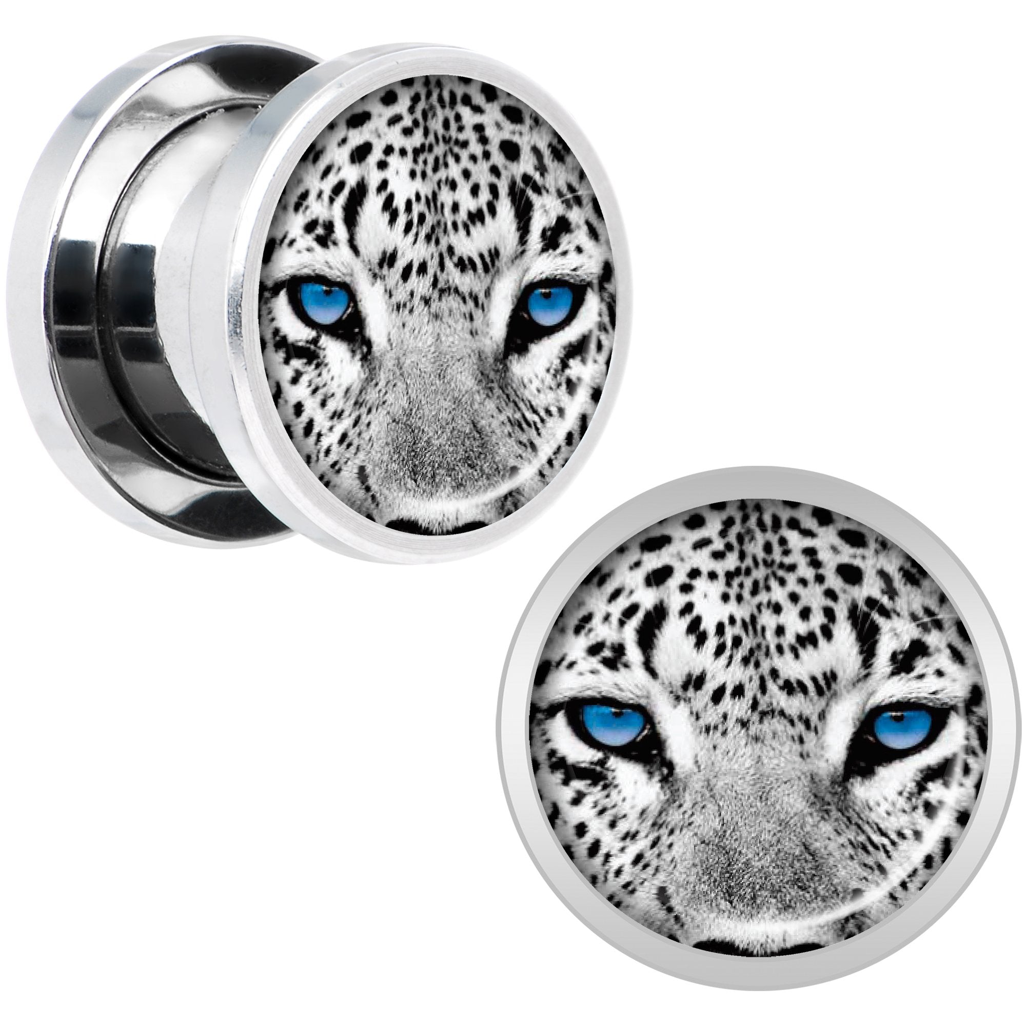 Black White Leopard Eyes Steel Screw Fit Plug Set 00 Gauge