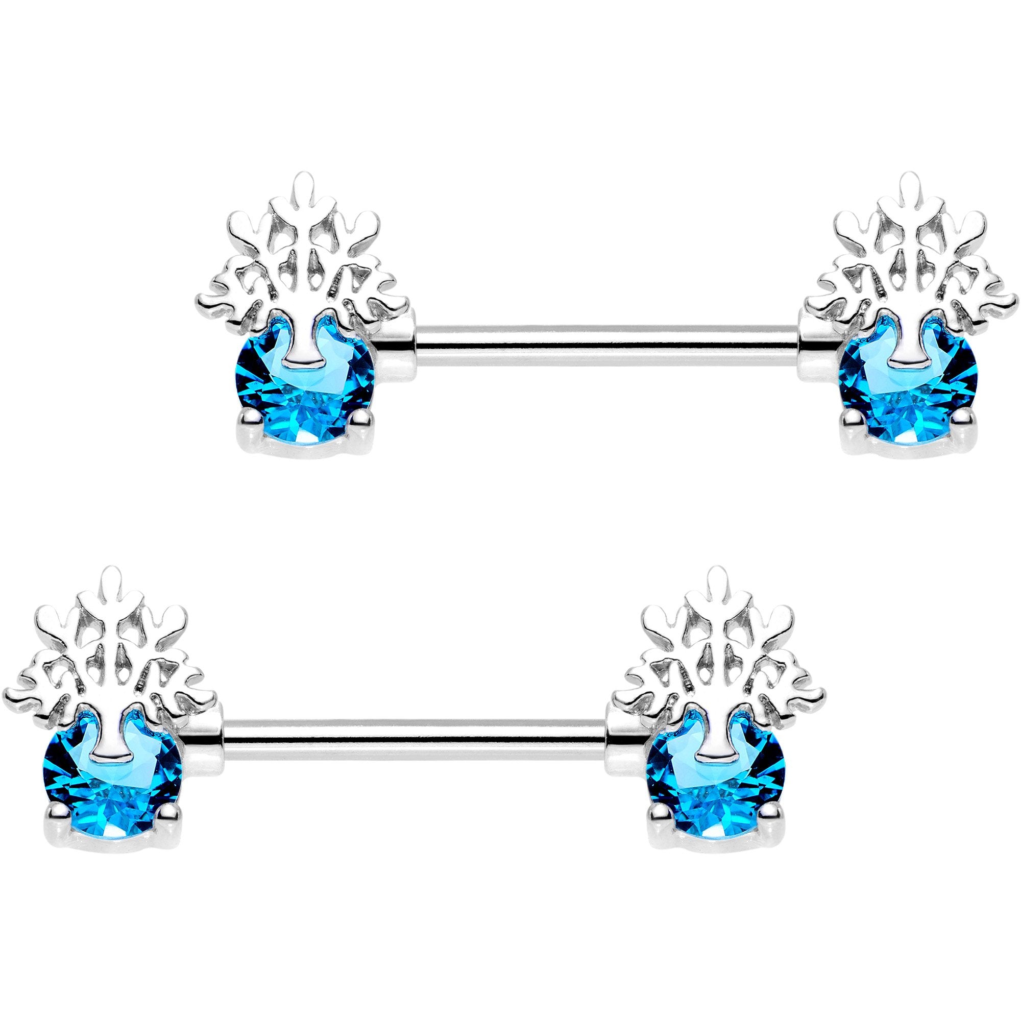 9/16 Aqua Gem Heavenly Tree of Life Barbell Nipple Ring Set