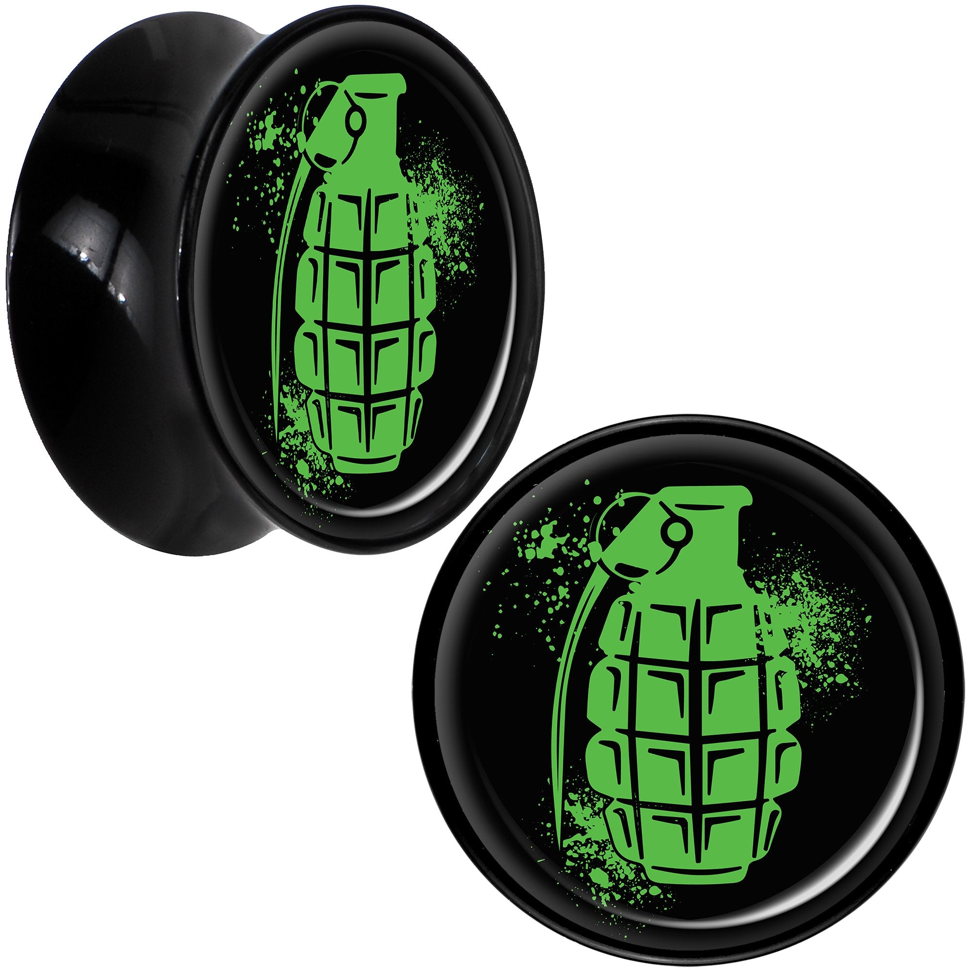 Black Acrylic Green Grenade Saddle Plug Set 18mm