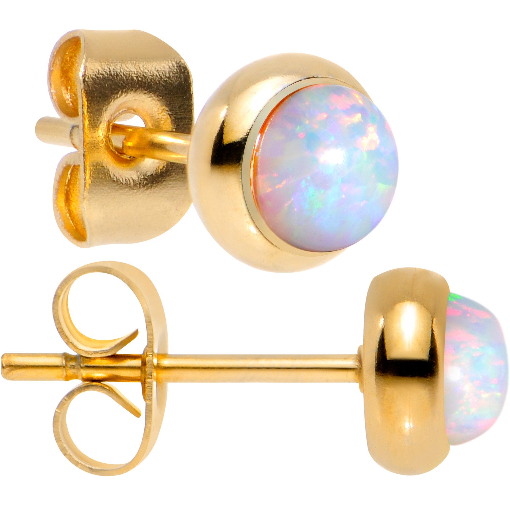 White Synthetic Opal Gold IP 316L Surgical Steel Stud Earrings