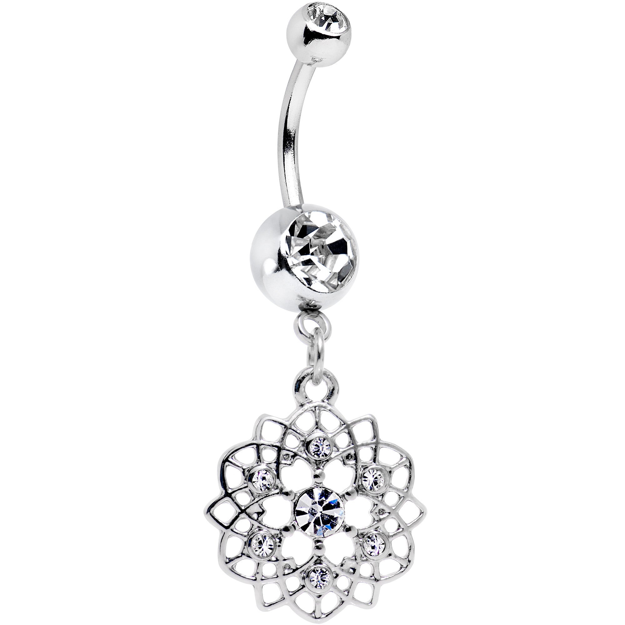 Clear Gem Twist Flower Dangle Belly Ring