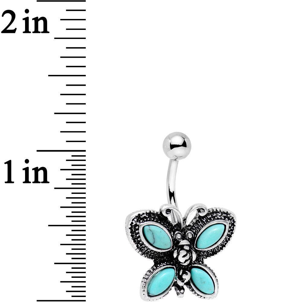 White Faux Opal Faux Turquoise Bestie Butterfly Belly Ring Set