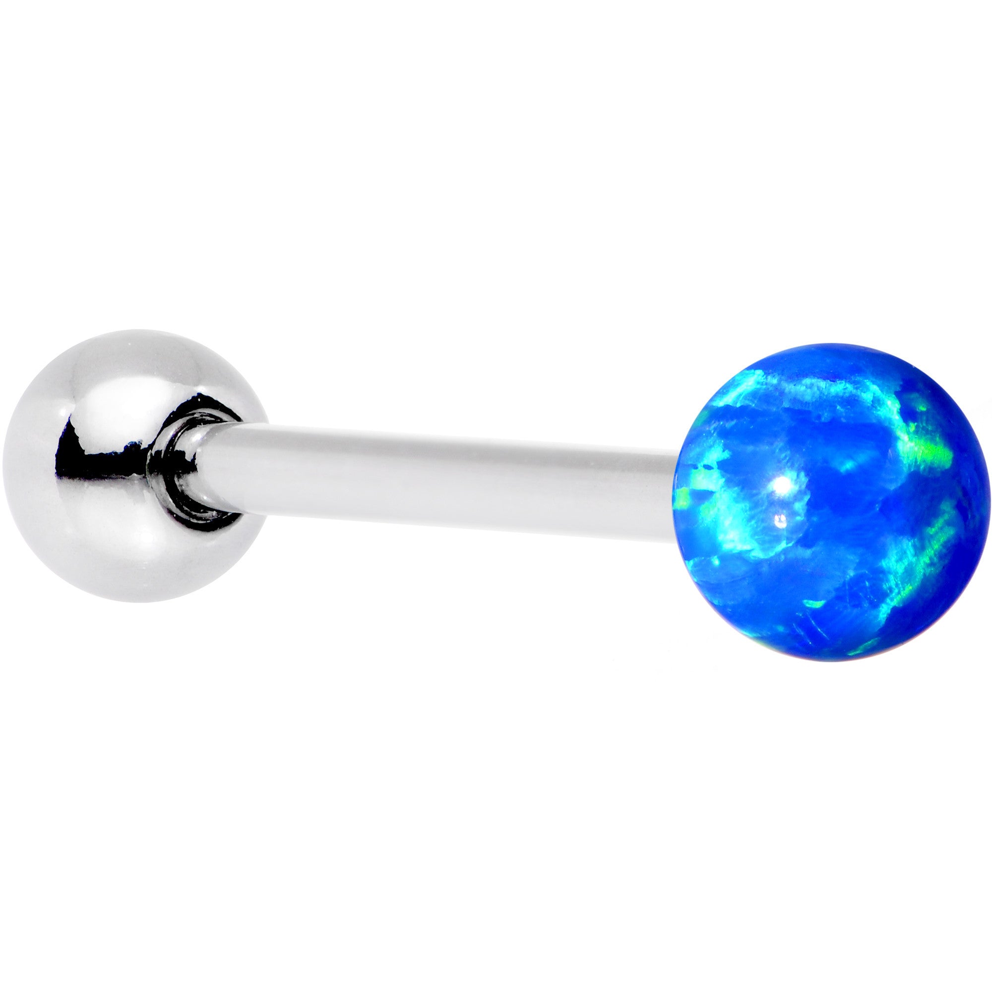 Blue Synthetic Opal 5mm Ball Internal Thread Barbell Tongue Ring