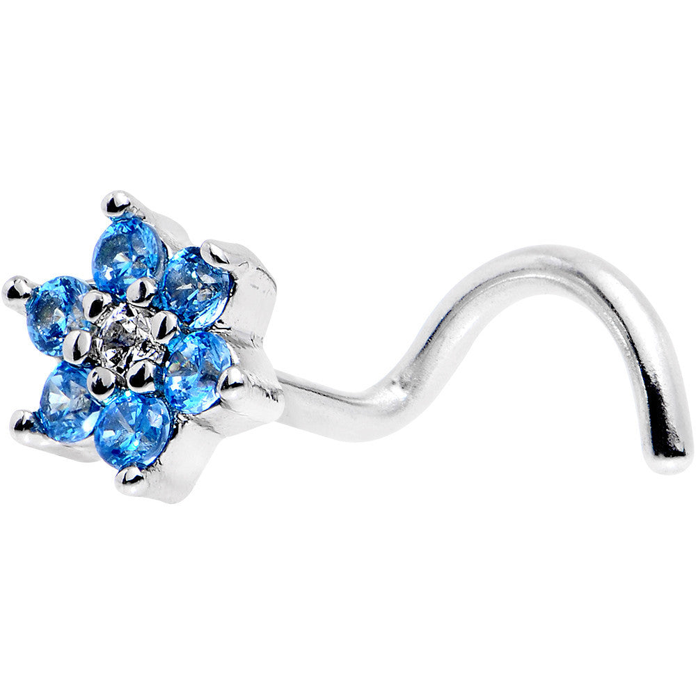 18 Gauge 1/4 Aqua Blue and Clear CZ Gem Flower Left Nose Screw