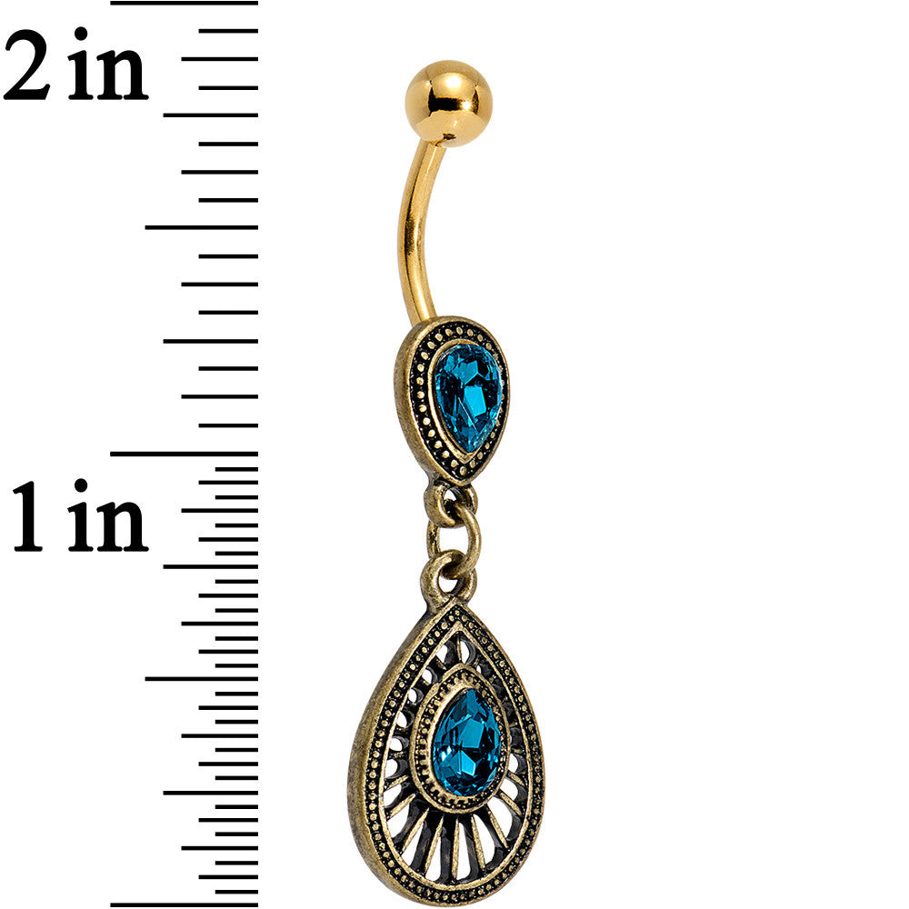 Navy Blue Gem Gold PVD Dewdrop Deco Dangle Belly Ring