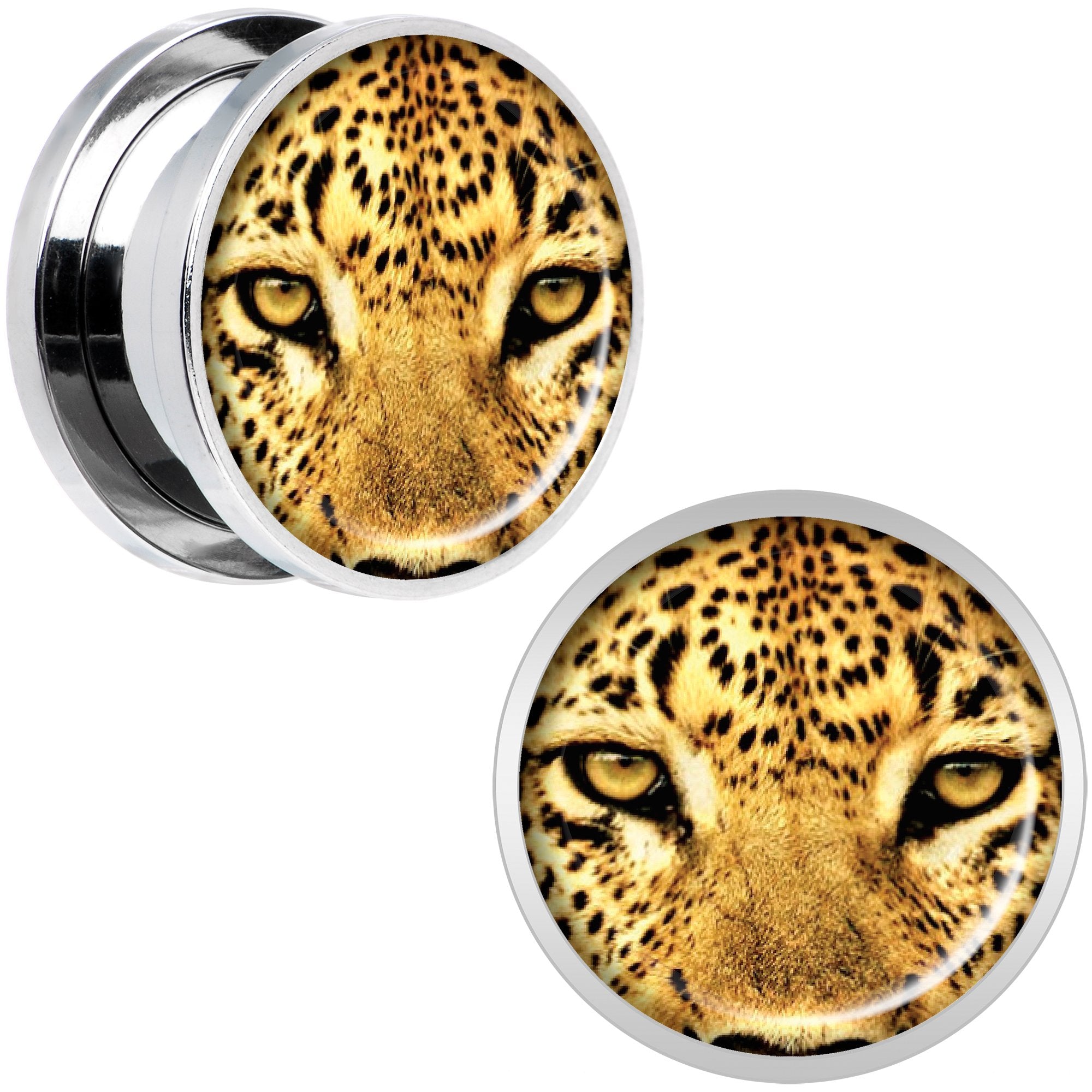 Full Color Leopard Eyes Steel Screw Fit Plug Set 5/8