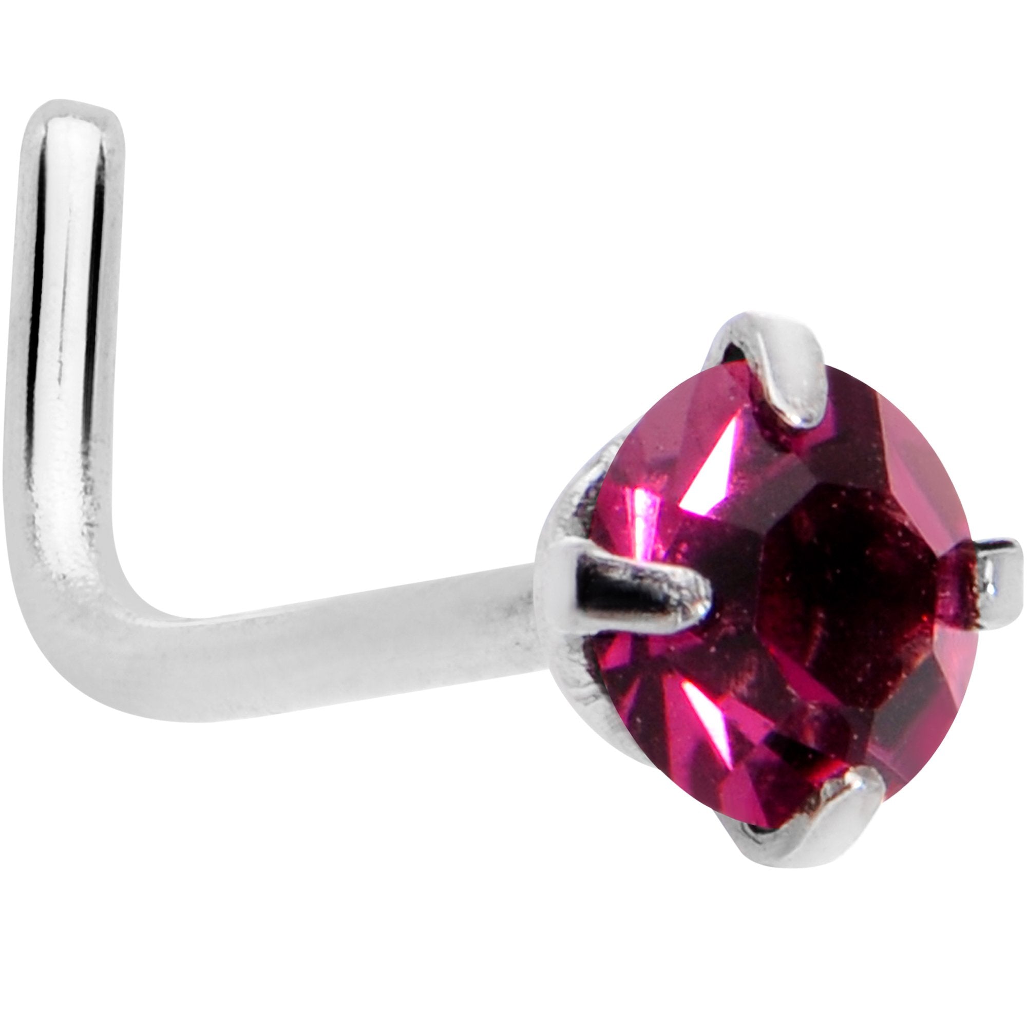 20 Gauge 1/4 Purple 3mm CZ Gem Steel L-Shape Nose Ring