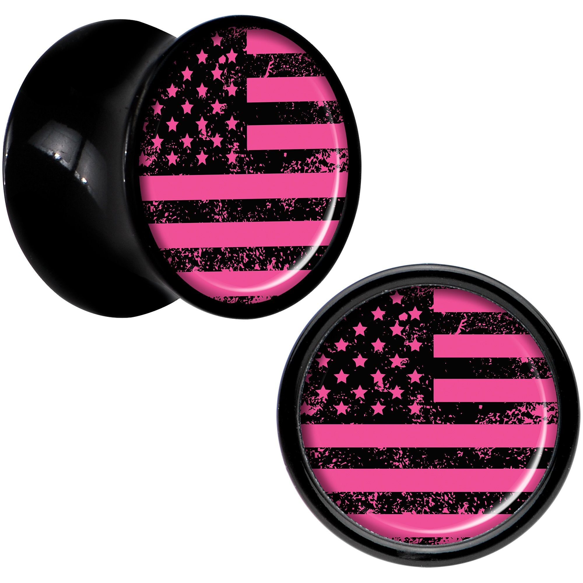 Black Acrylic Pink American Flag Saddle Plug Set 00 Gauge