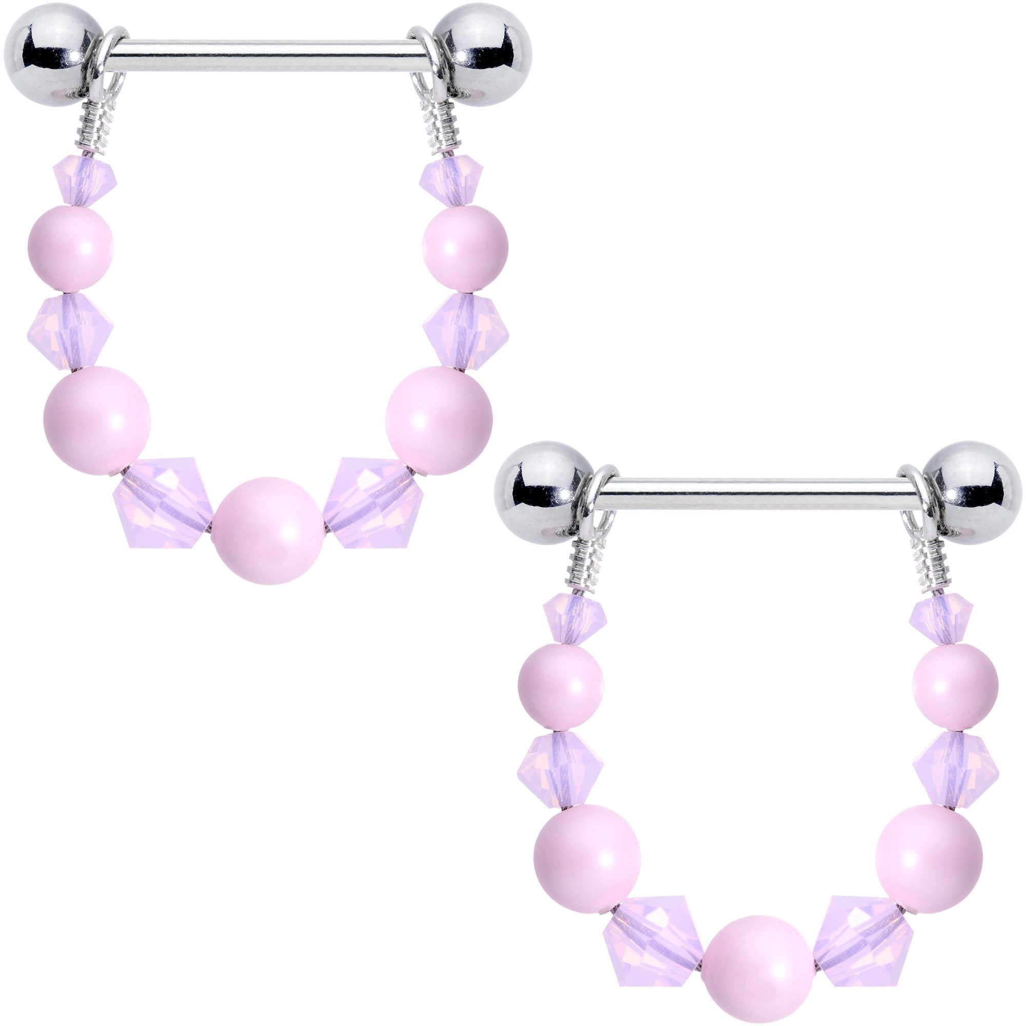 Perfectly Pink Dangle Nipple Ring Set Created with Crystals